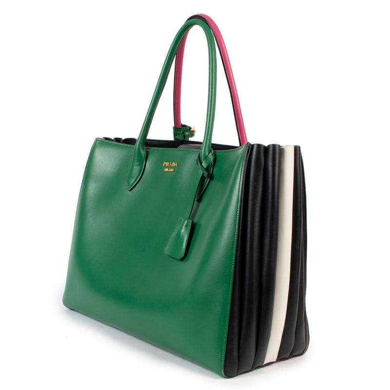 Buy authentic second hand Prada Green/Pink Bibliothèque Shoulder Bag in preloved condition at Labellov in Antwerp.
