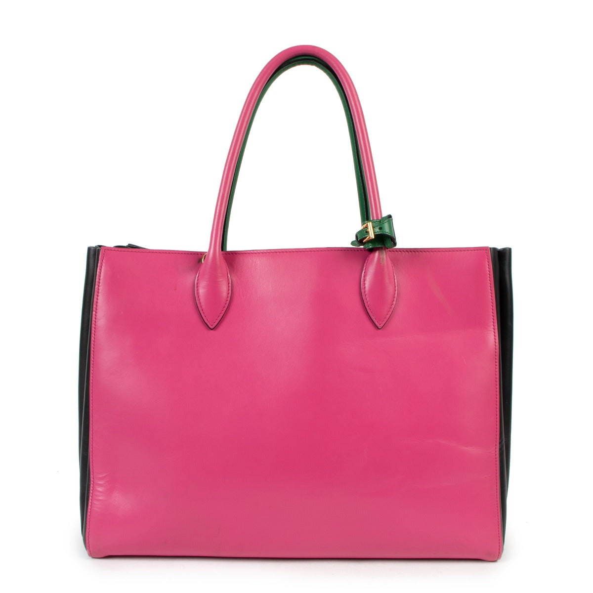 Buy authentic second hand Prada Green/Pink Bibliothèque Shoulder Bag in preloved condition at Labellov in Antwerp.