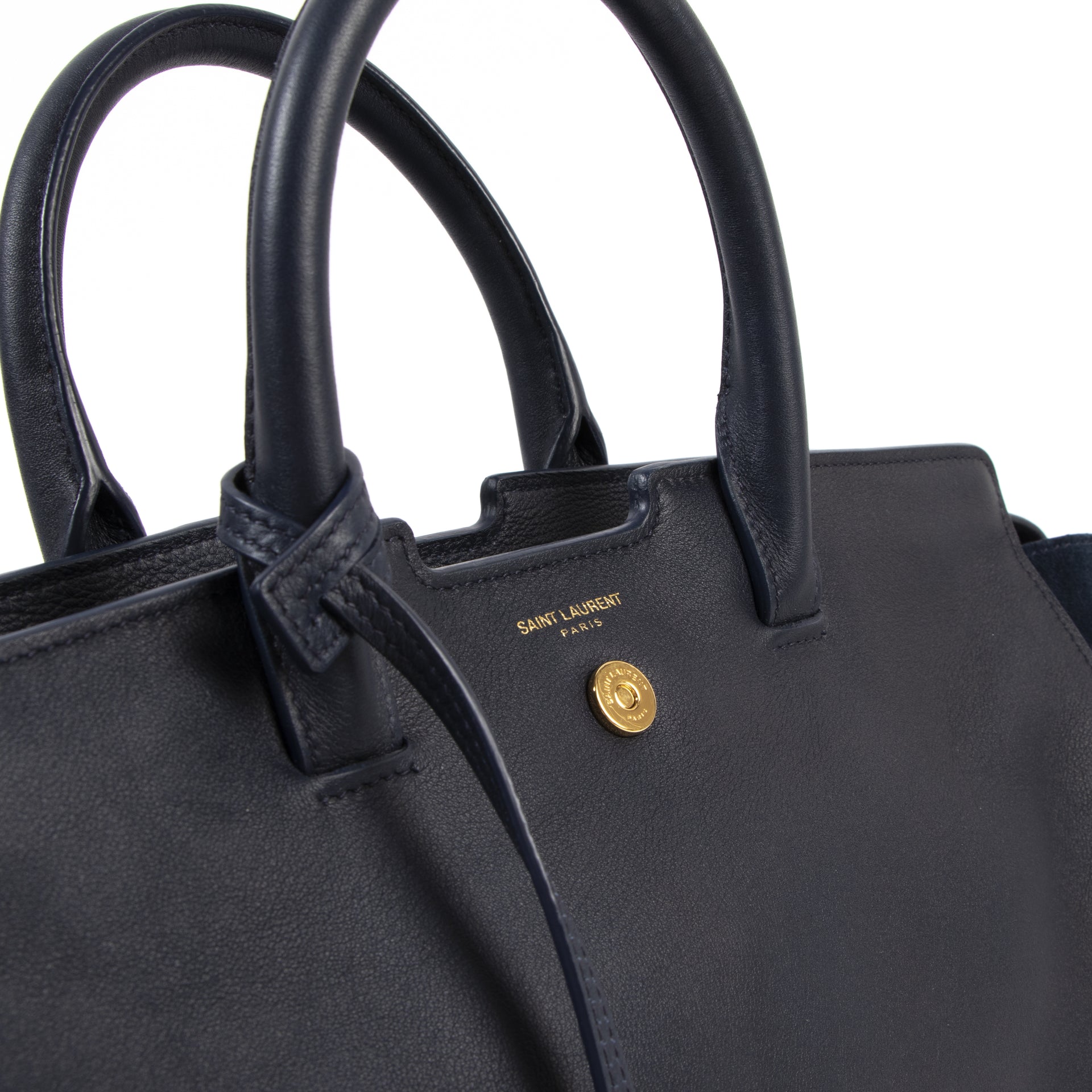 Saint Laurent Small Blue Downtown Cabas logo for the best price at Labellov vintage designer store