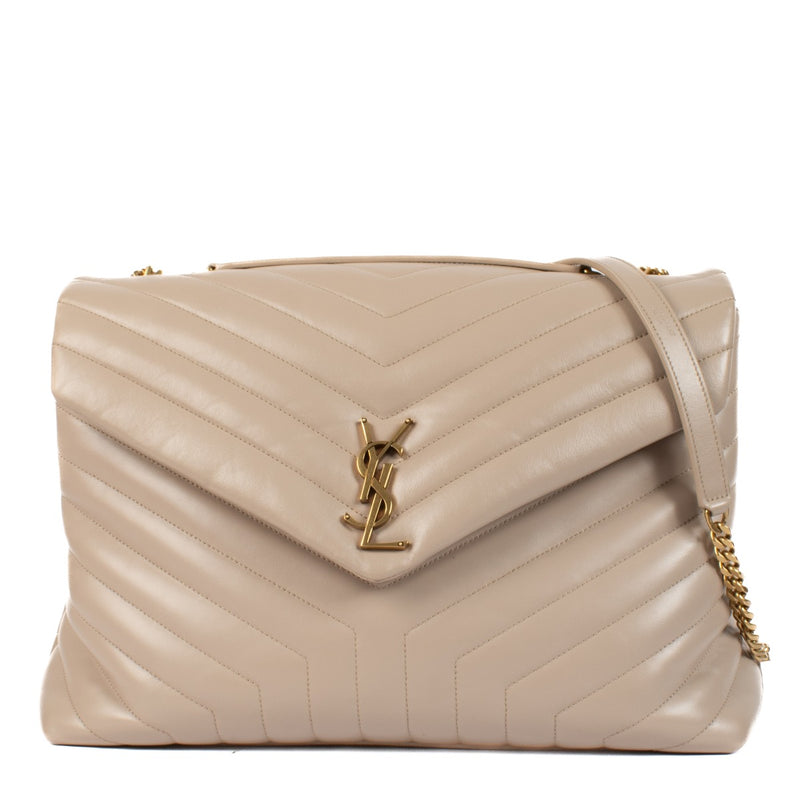 Saint Laurent Beige Matelassé Large Loulou Crossbody Bag