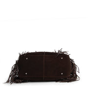 Koop veilig online op labellov.com Tod's schoudertas in donker bruin suede.