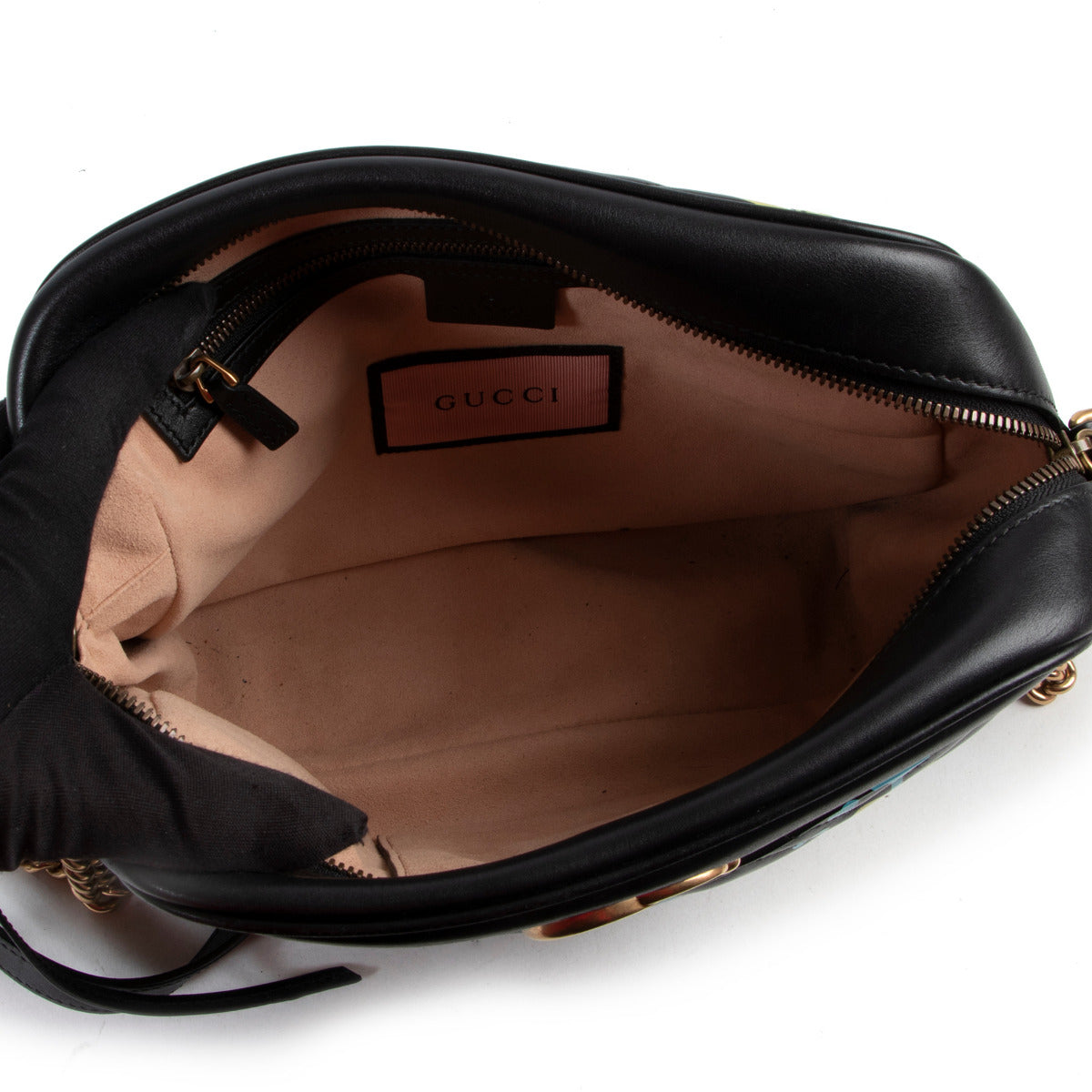 Gucci Zwarte Graffiti Leren GG Marmont Crossbody Tas