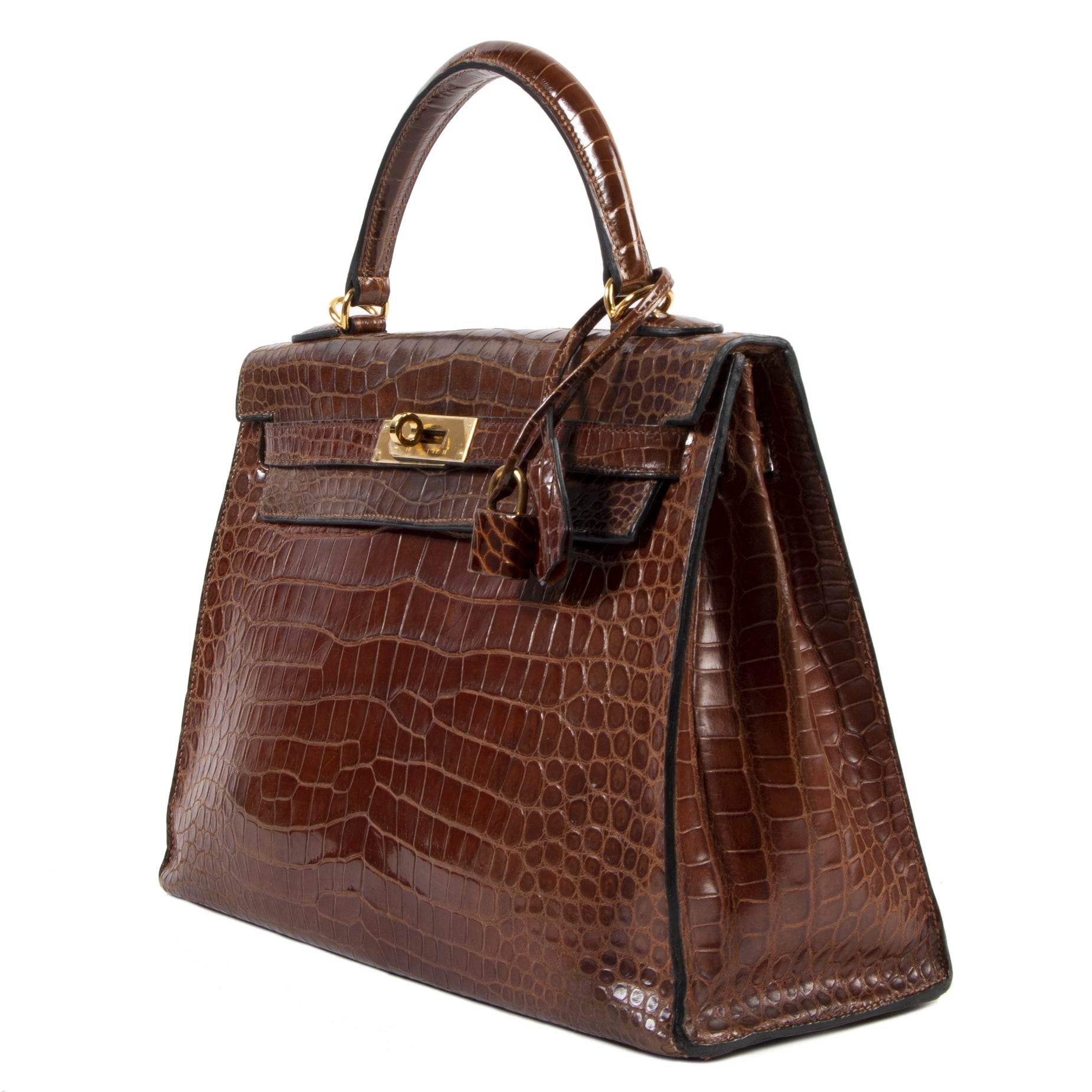 Hermès Kelly 32 Miel Crocodile GHW in very good vintage condition exclusively available online on the Labellov webshop