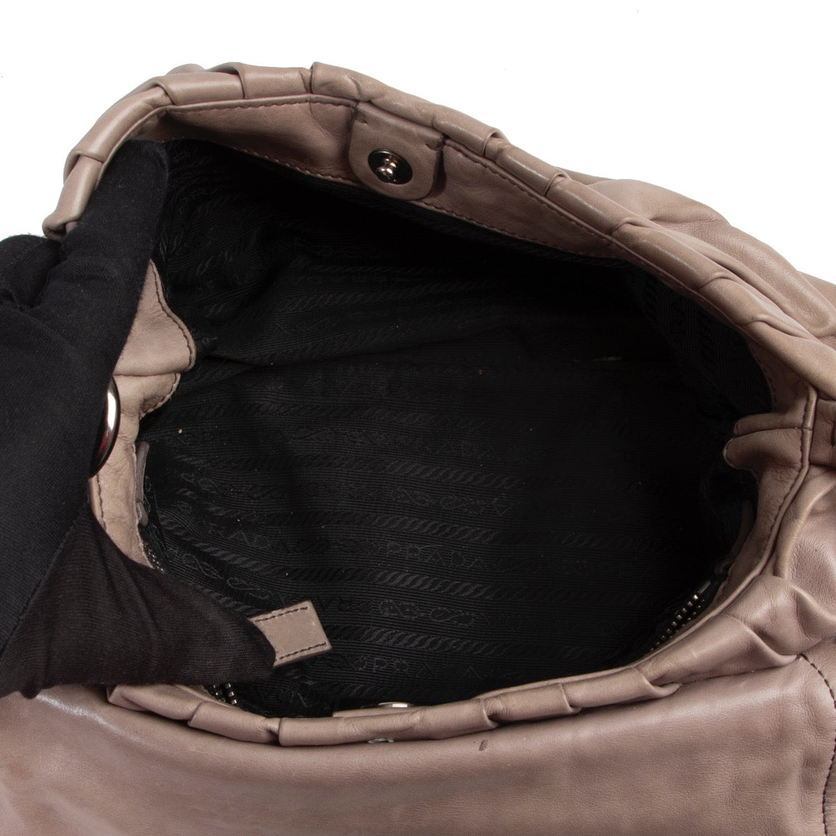 Shop safe online authentic second hand Prada Taupe Shoulder Bag in good preloved condition, at the right price at Labellov.com.