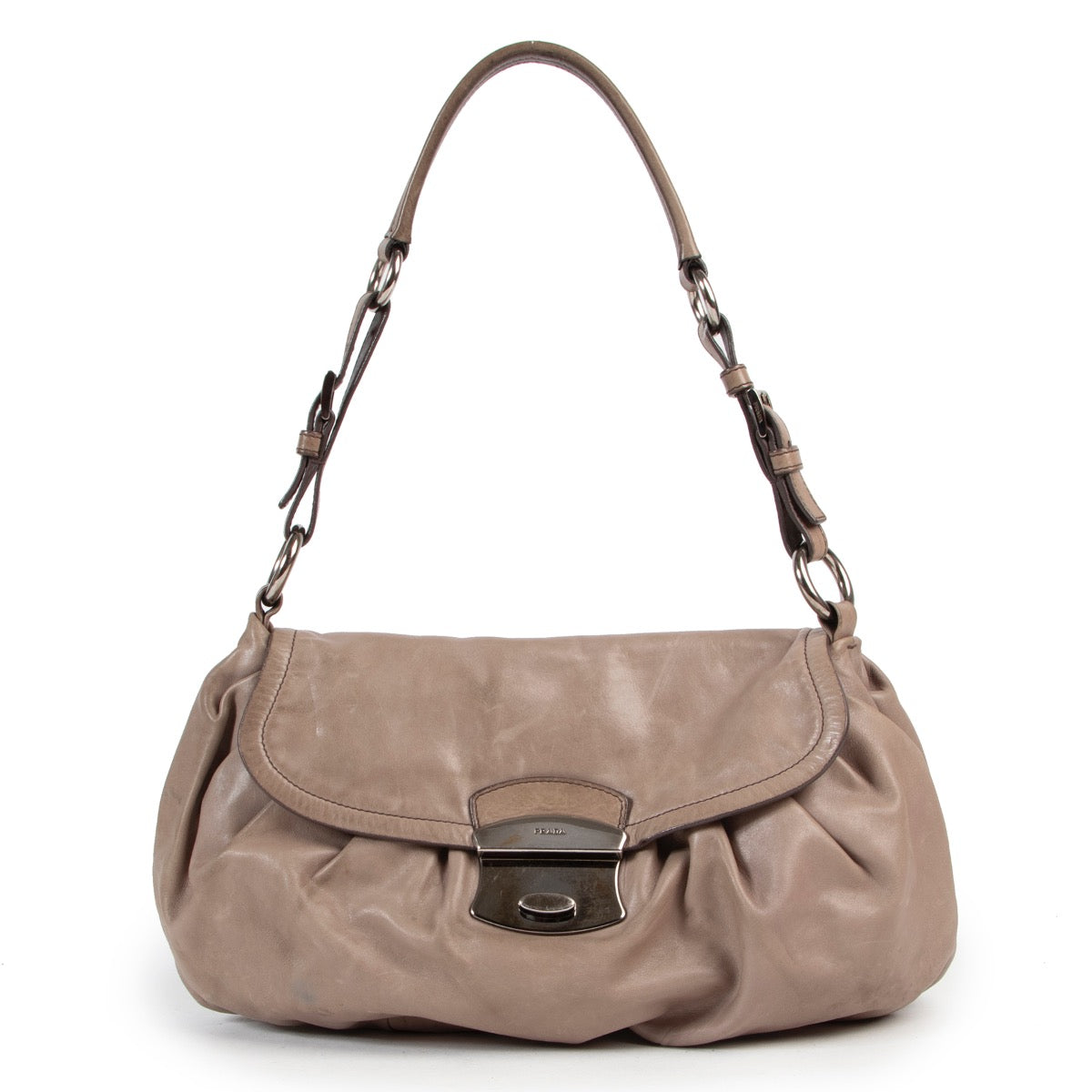 Shop safe online authentic second hand Prada Taupe Shoulder Bag in good preloved condition, at the right price at Labellov.com.