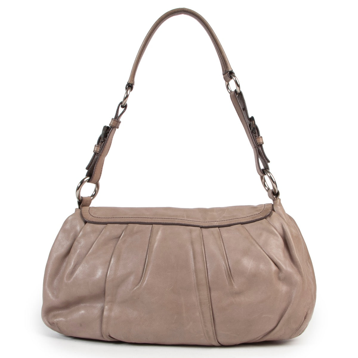Shop safe online authentic second hand Prada Taupe Shoulder Bag in good preloved condition, at the right price at Labellov.com.