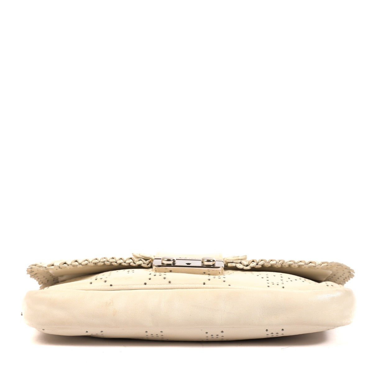 Christian Dior Witte Ruches Cannage Geperforeerd Lamsleer Nieuwe Lock Pouch