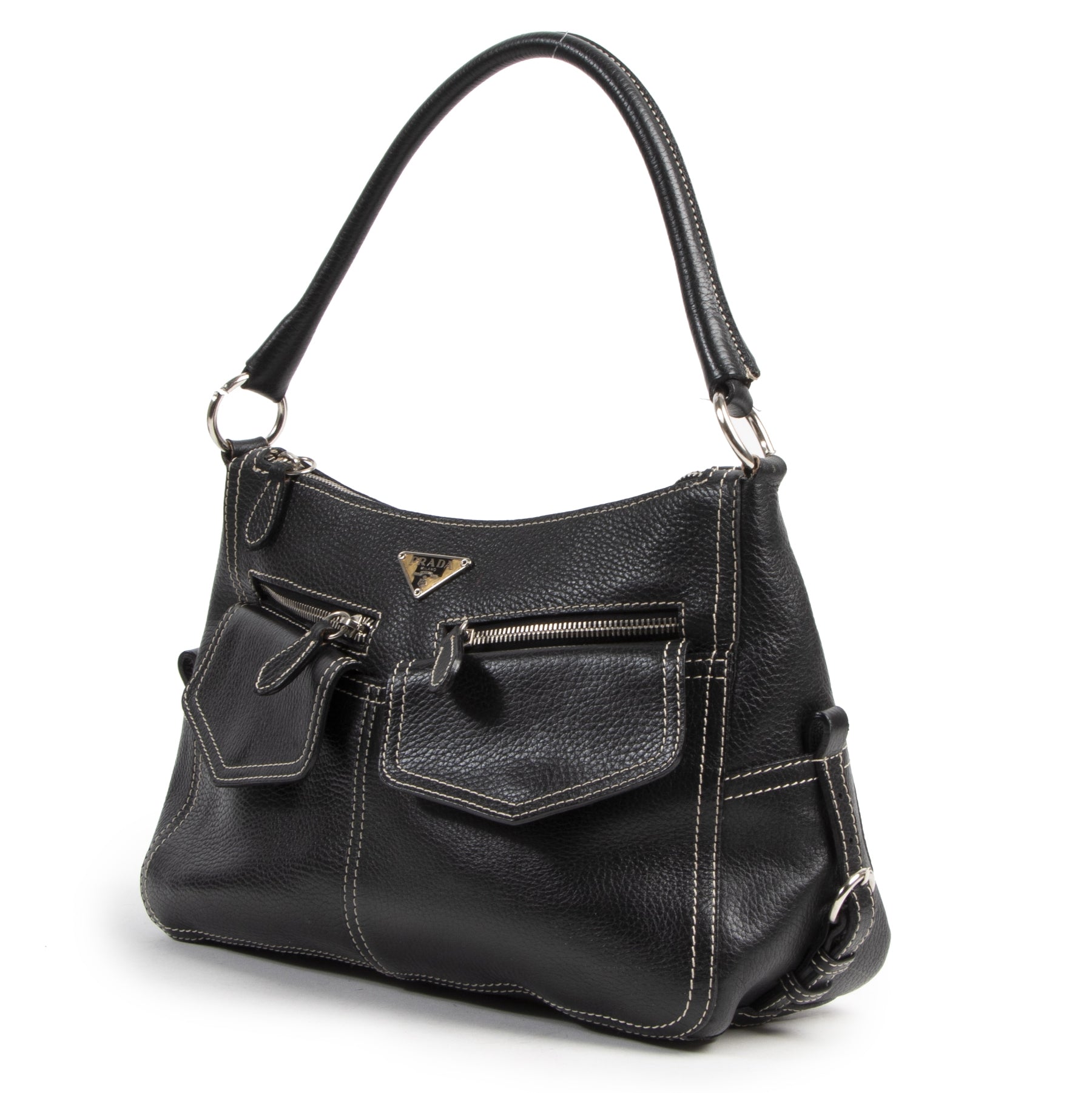 Authentieke Tweedehands Prada Black Shoulder Bag juiste prijs veilig online shoppen luxe merken webshop winkelen Antwerpen België mode fashion
