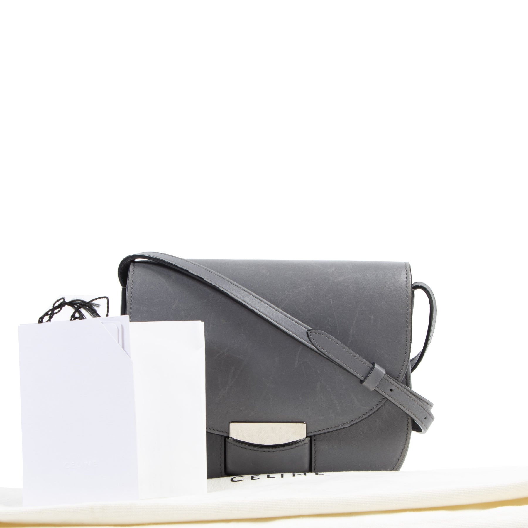 Authentique seconde-main vintage Céline Small Grey Trotteur Crossbody Bag achète en ligne webshop LabelLOV