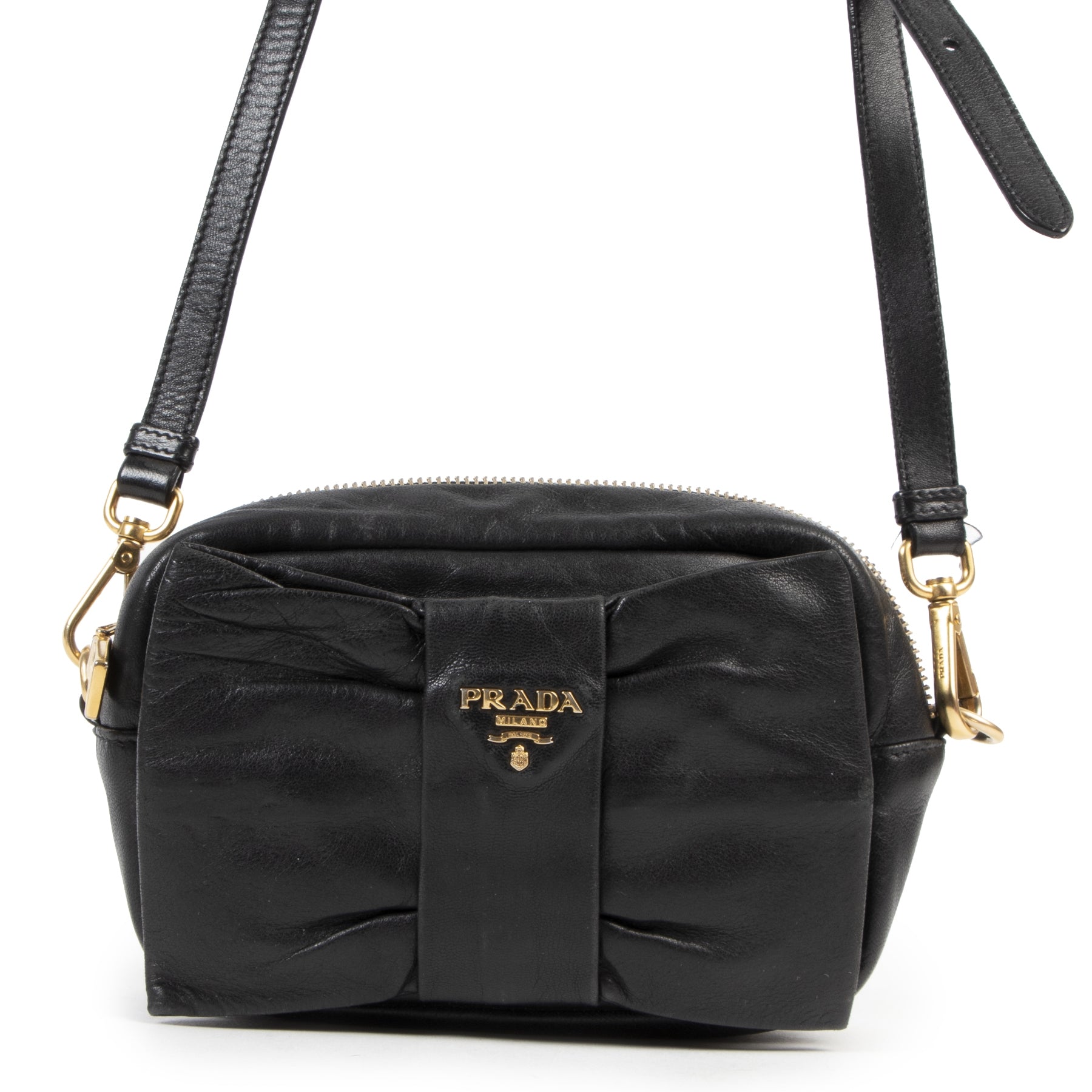 Authentic secondhand Prada Black Bow Detail Crossbody Bag designer bags fashion luxury vintage webshop safe secure online shopping