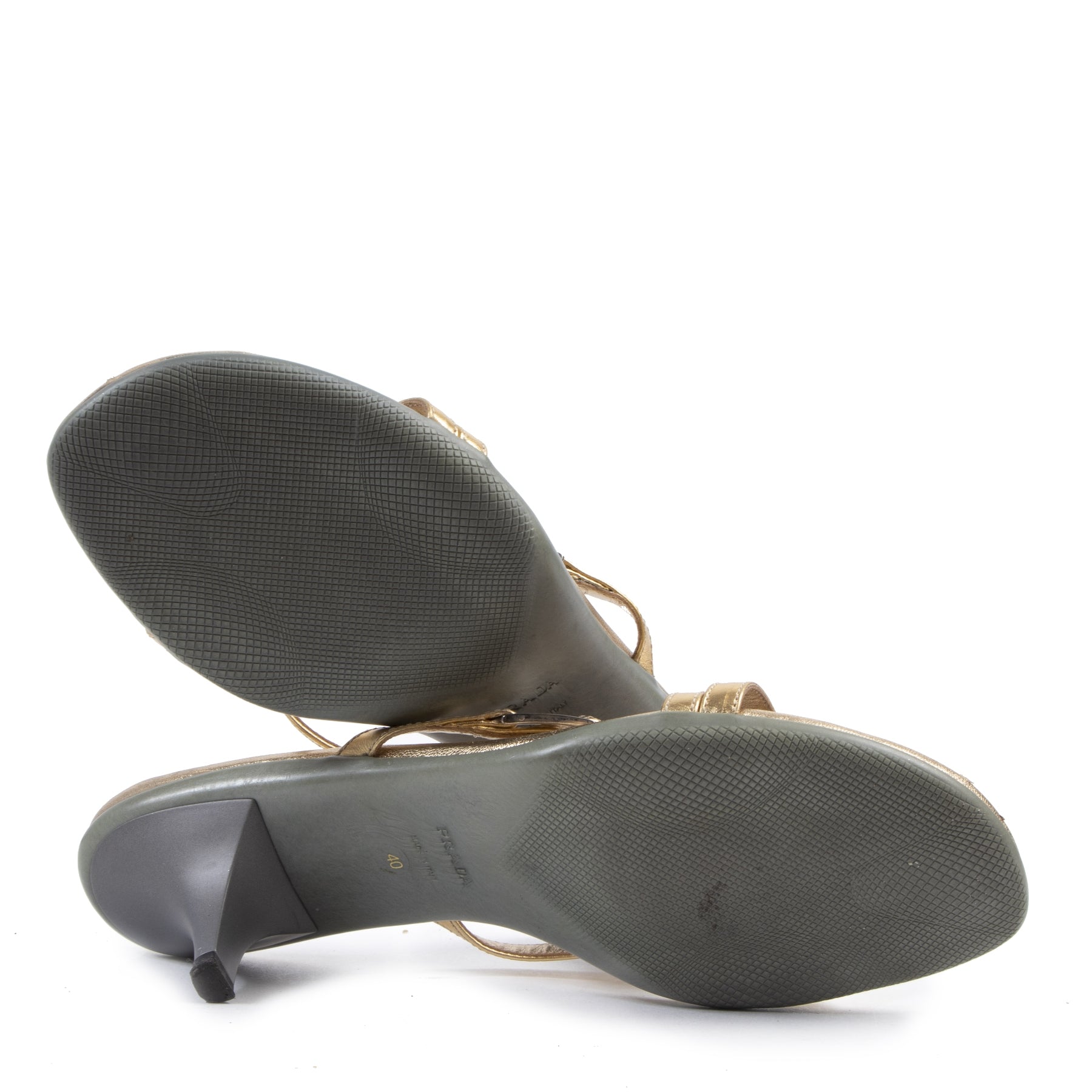 Authentic secondhand Prada Gold Strappy Kitten Heels - Size 40 designer bags fashion luxury vintage webshop safe secure online shopping Antwerp