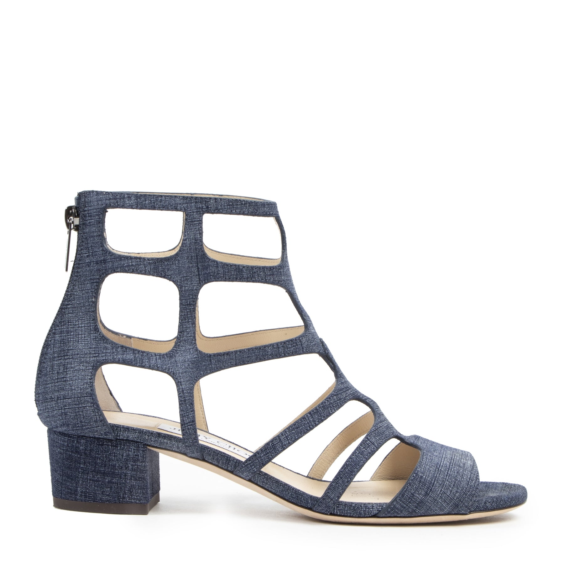 Authentieke Tweedehands Jimmy Choo Ren 35 Denim Sandals - Size 37 juiste prijs veilig online shoppen luxe merken webshop winkelen Antwerpen België mode fashion
