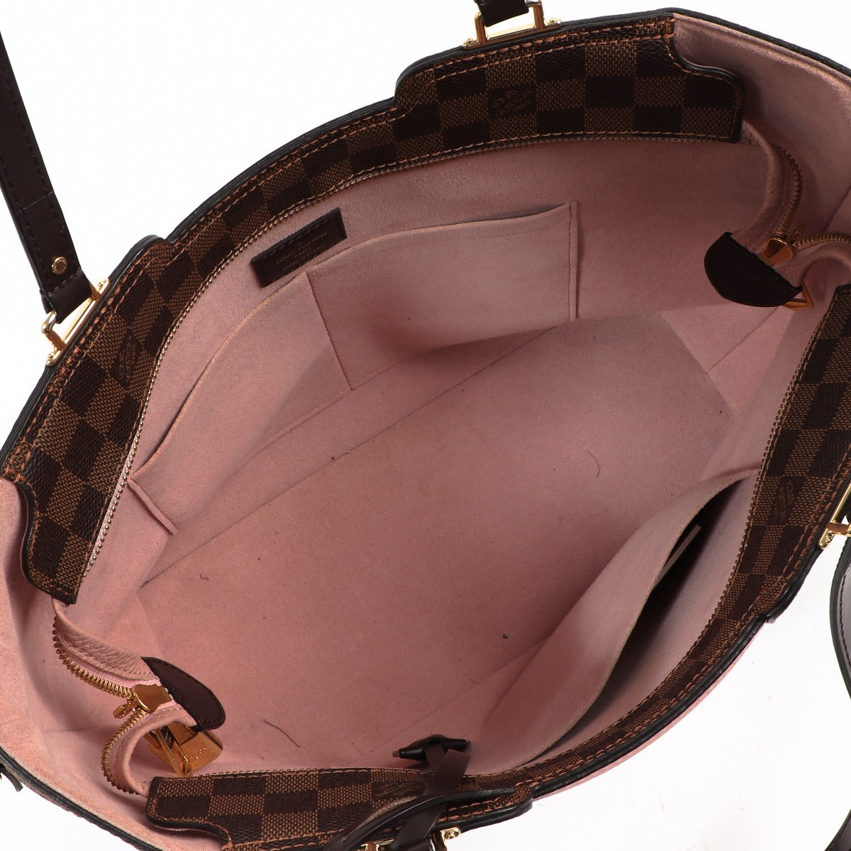 Buy a vintage authentic Louis Vuitton Damier Ebene Pink Canvas Jersey Magnolia Tote Bag in very good condition at Labellov in Antwerp.