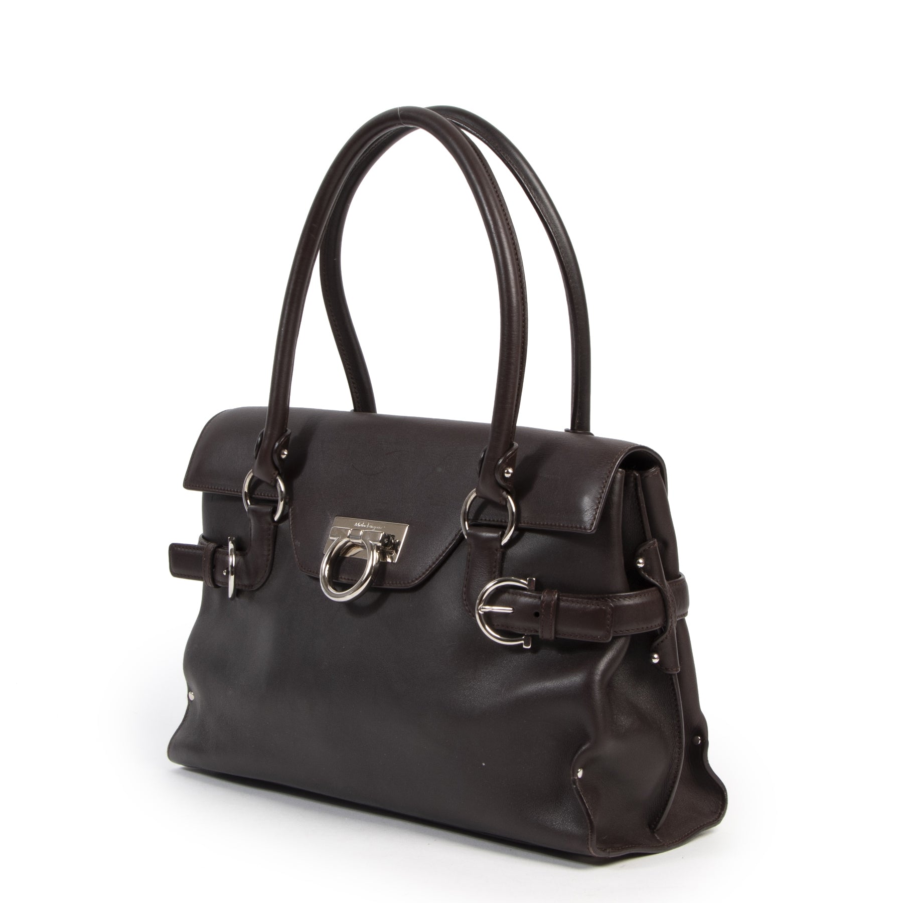 Salvatore Ferragamo Bruine Handtas met Bovenhandvat
