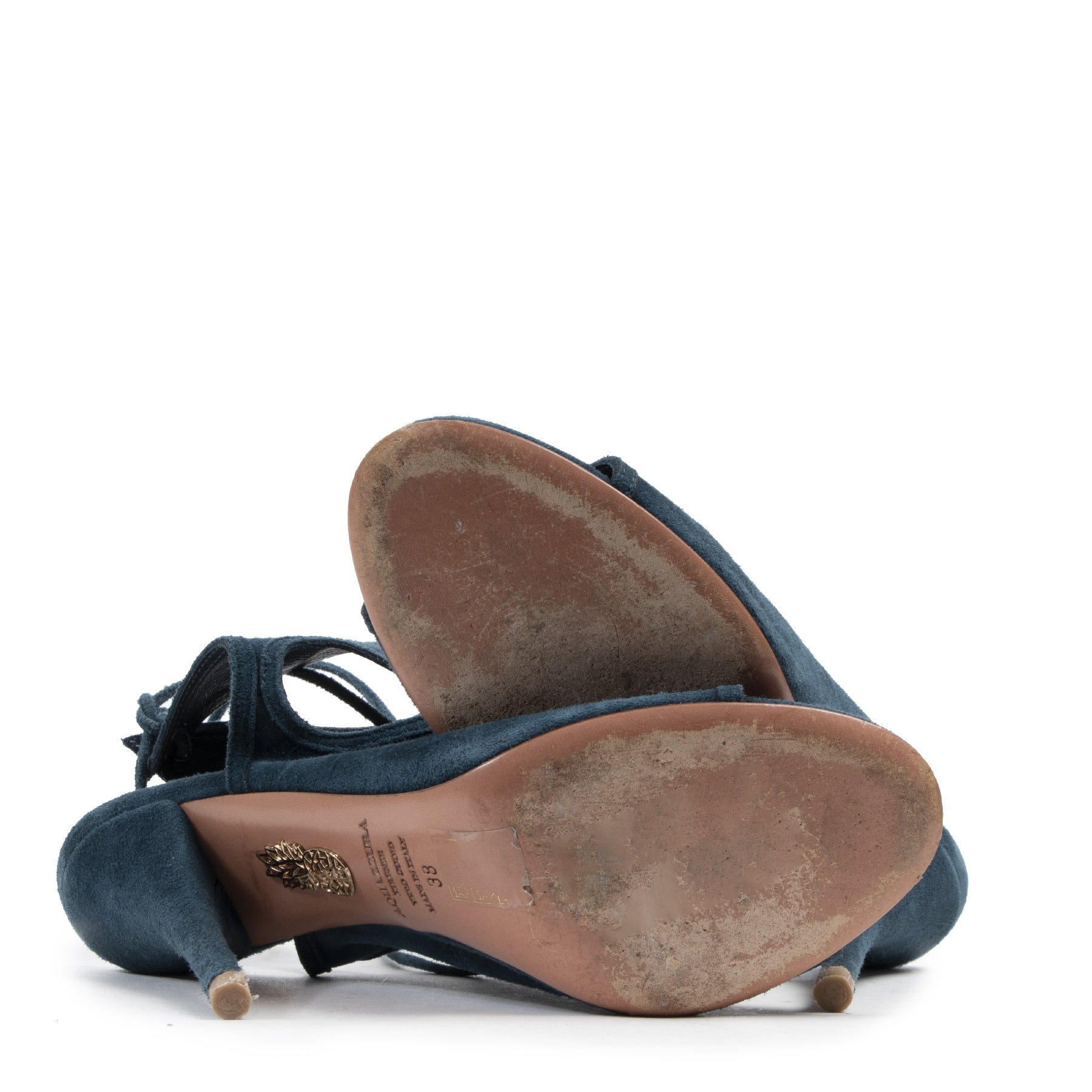 Authentieke Tweedehands Aquazzura Blue Sexy Thing Suede Heels - Size 38 juiste prijs veilig online shoppen luxe merken webshop winkelen Antwerpen België mode fashion