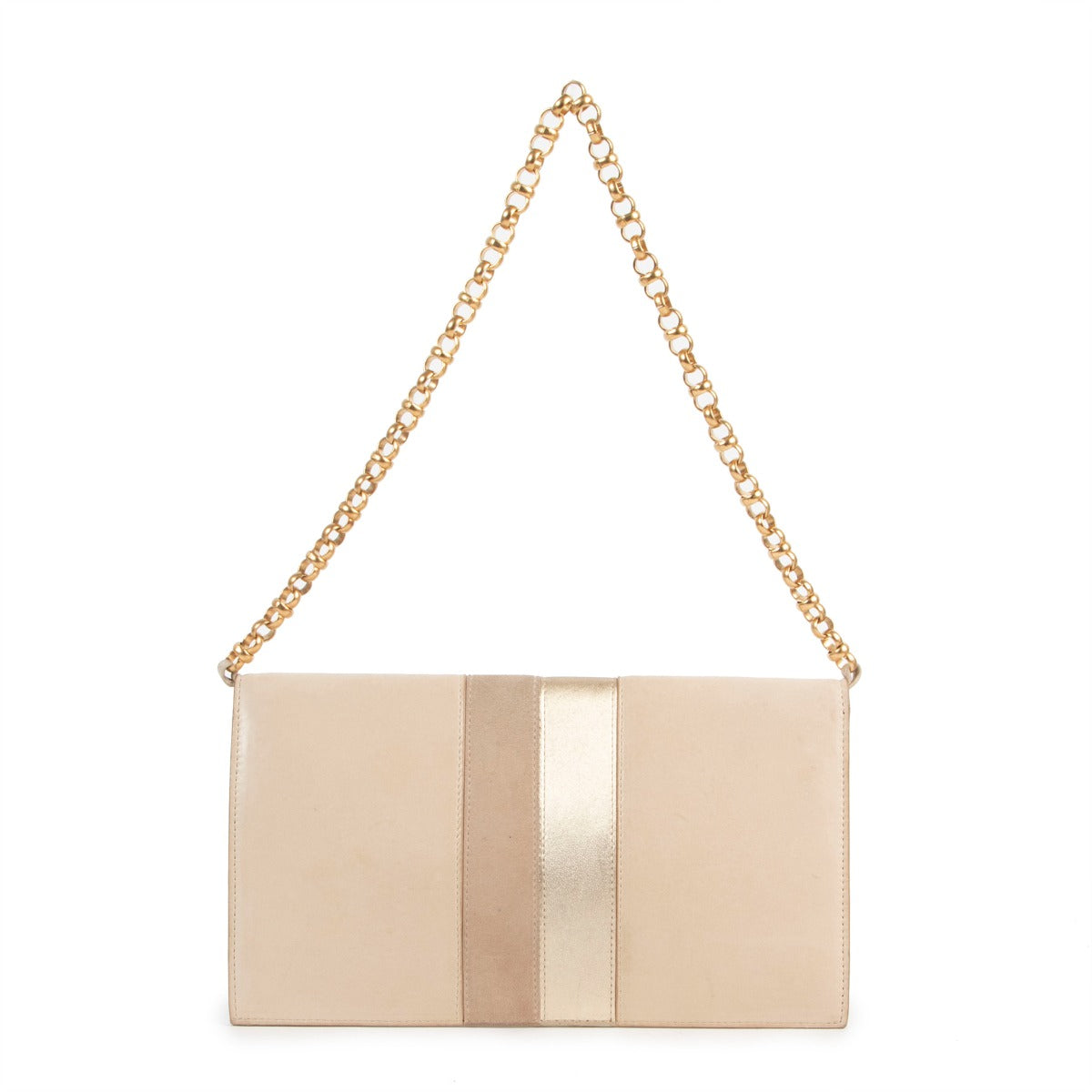 Buy online an authentic second hand Delvaux Beige Leather Clutch With Chain in preloved condition at Labellov in Antwerp.