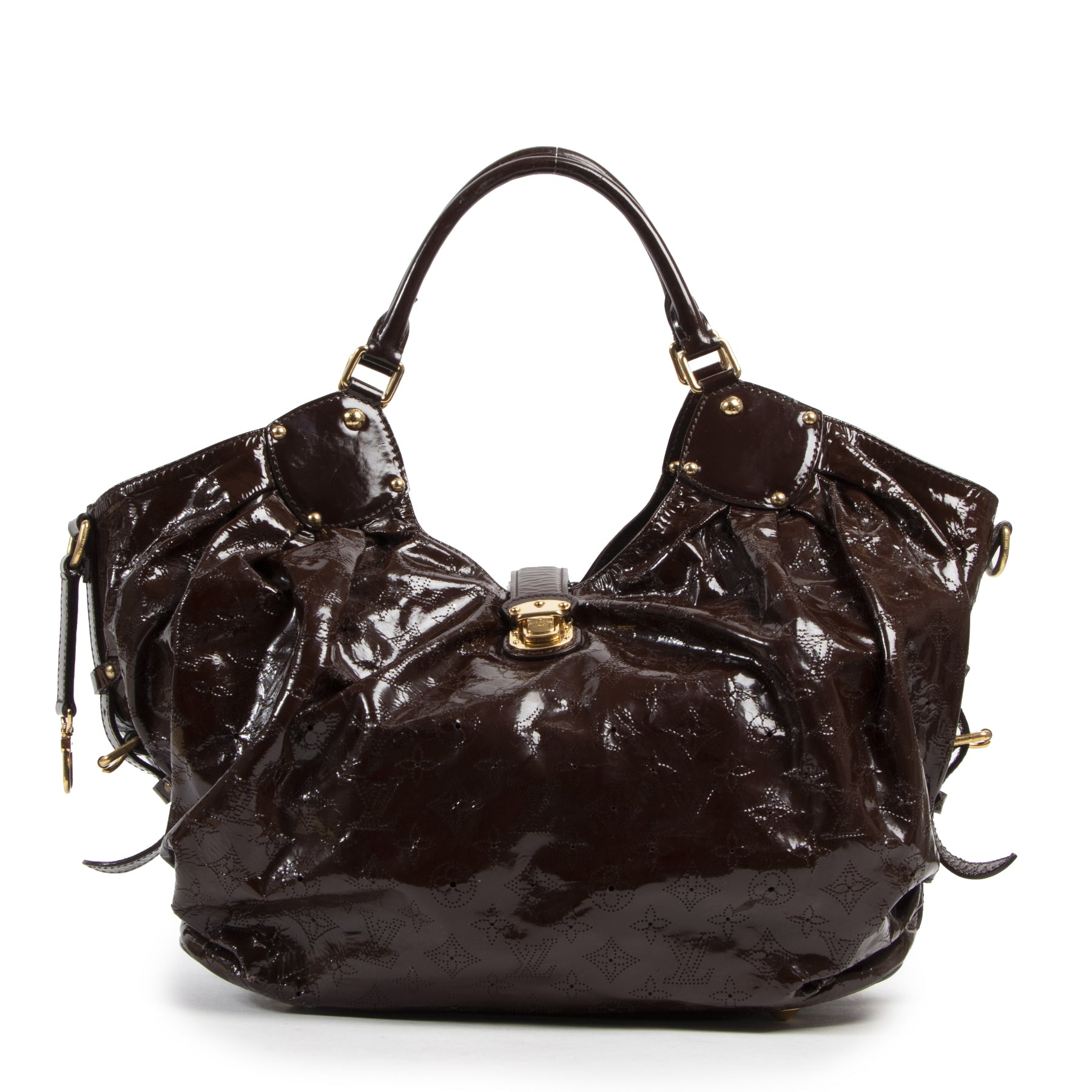 Authentieke Tweedehands Louis Vuitton Brown Vernis Surya XL Bag juiste prijs veilig online shoppen luxe merken webshop winkelen Antwerpen België mode fashion