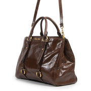 Authentic secondhand Miu Miu Vitello Shine Brown Leather Satchel designer bags fashion luxury vintage webshop safe secure online shopping designer high end brands leather bags