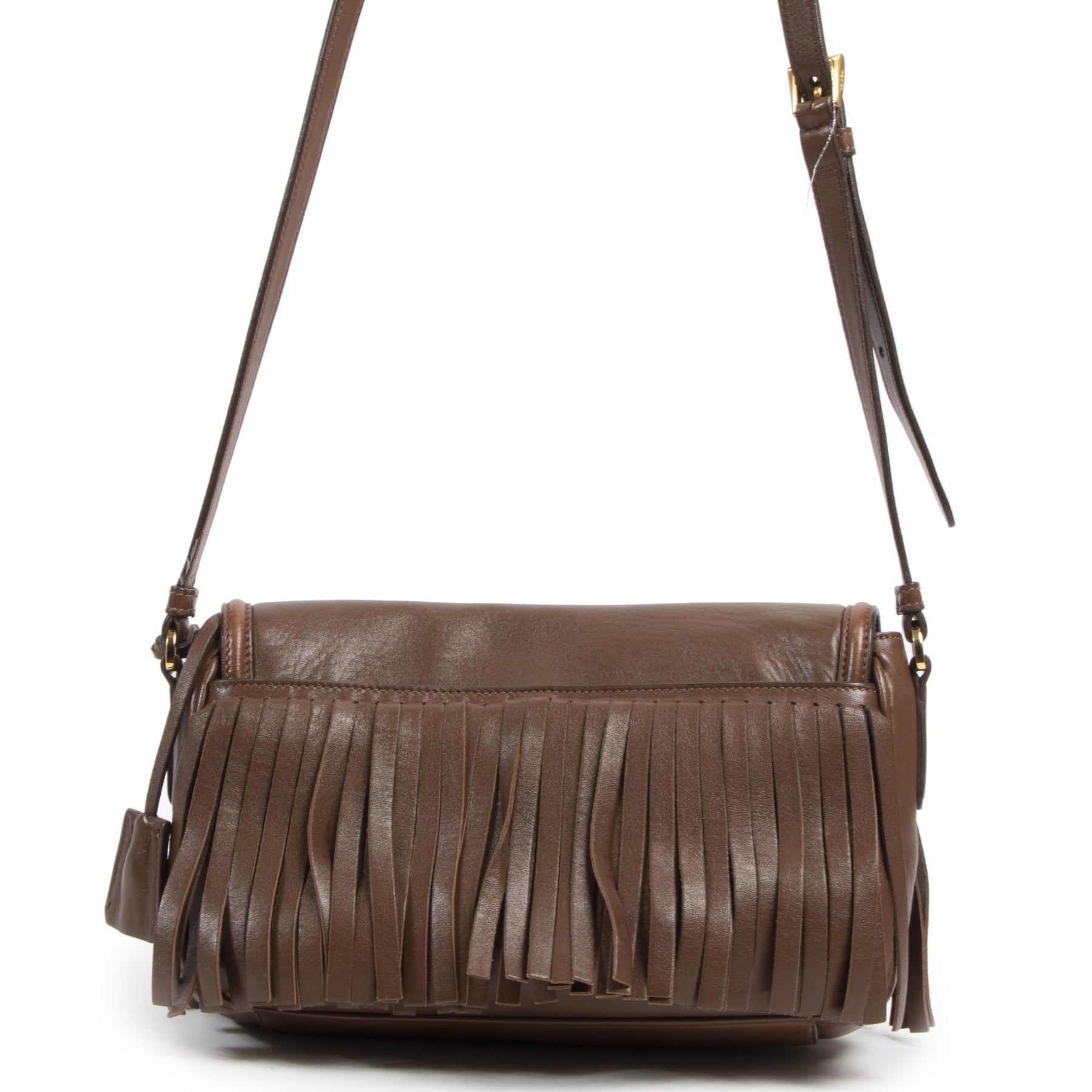 Authentieke Tweedehands Prada Brown Fringe Crossbody Bag juiste prijs veilig online shoppen luxe merken webshop winkelen Antwerpen België mode fashion