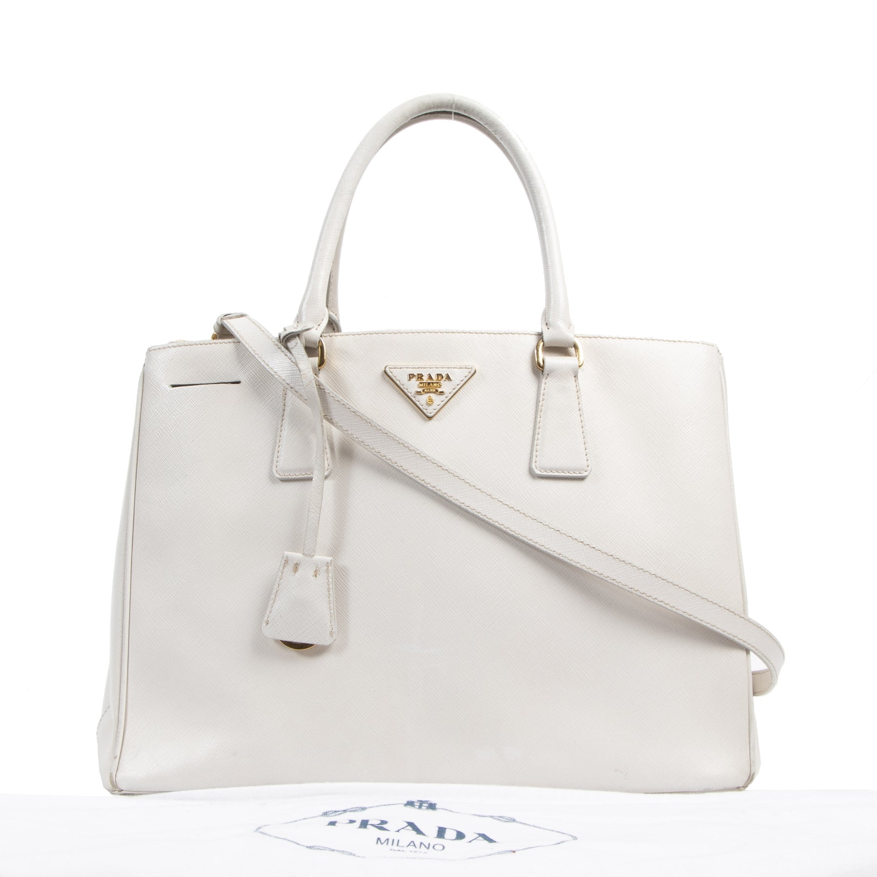 Authentic secondhand Prada White Saffiano Tote Bag designer bags fashion luxury vintage webshop safe secure online shopping designer high end brands