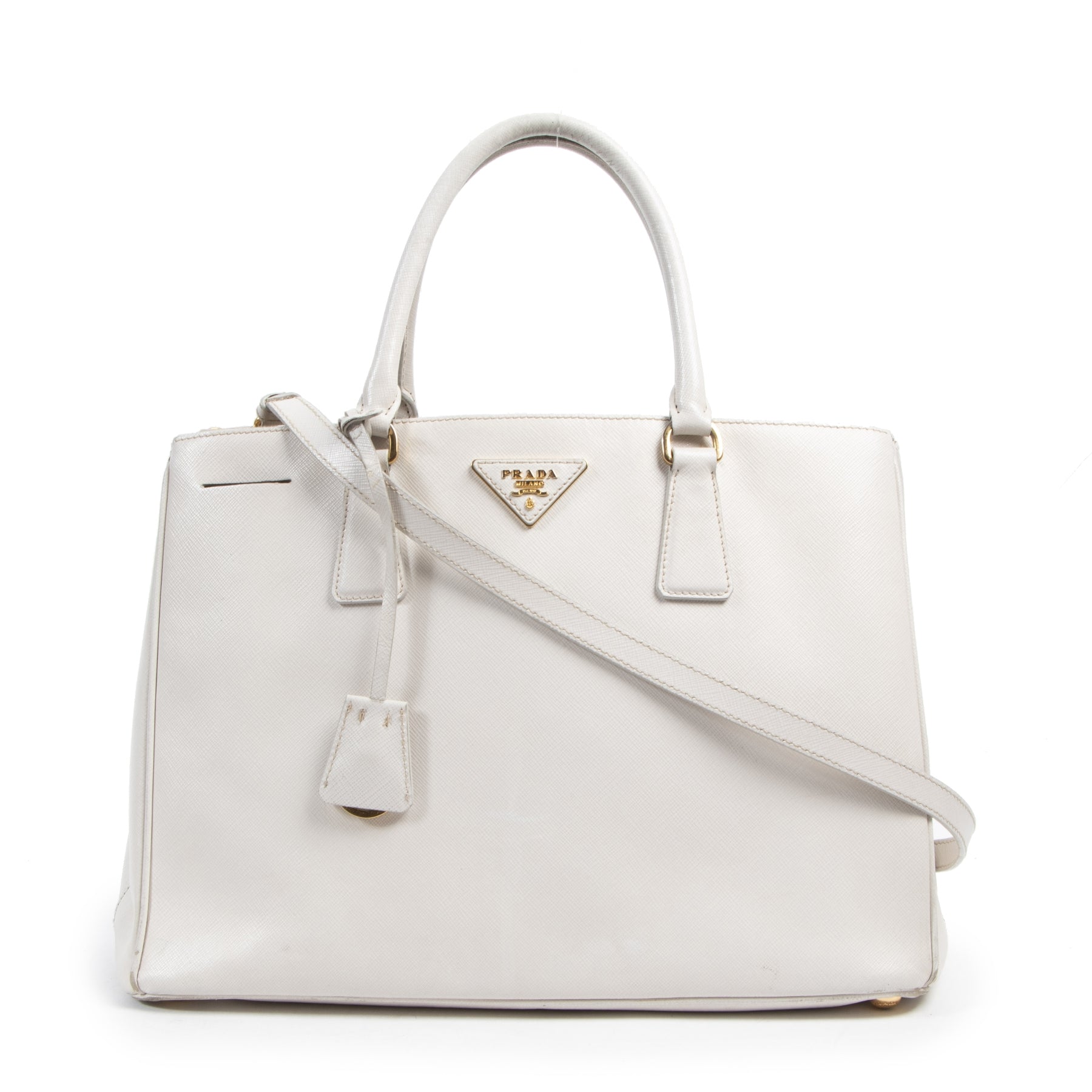 Authentieke Tweedehands Prada White Saffiano Tote Bag juiste prijs veilig online shoppen luxe merken webshop winkelen Antwerpen België mode fashion