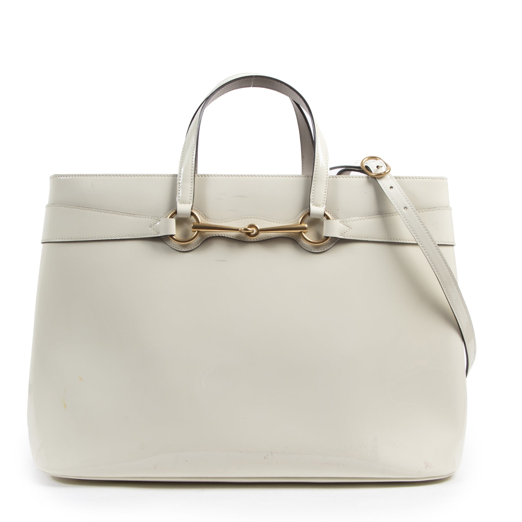 Authentic second-hand vintage Gucci White Horsebit Convertible Bag buy online webshop LabelLOV