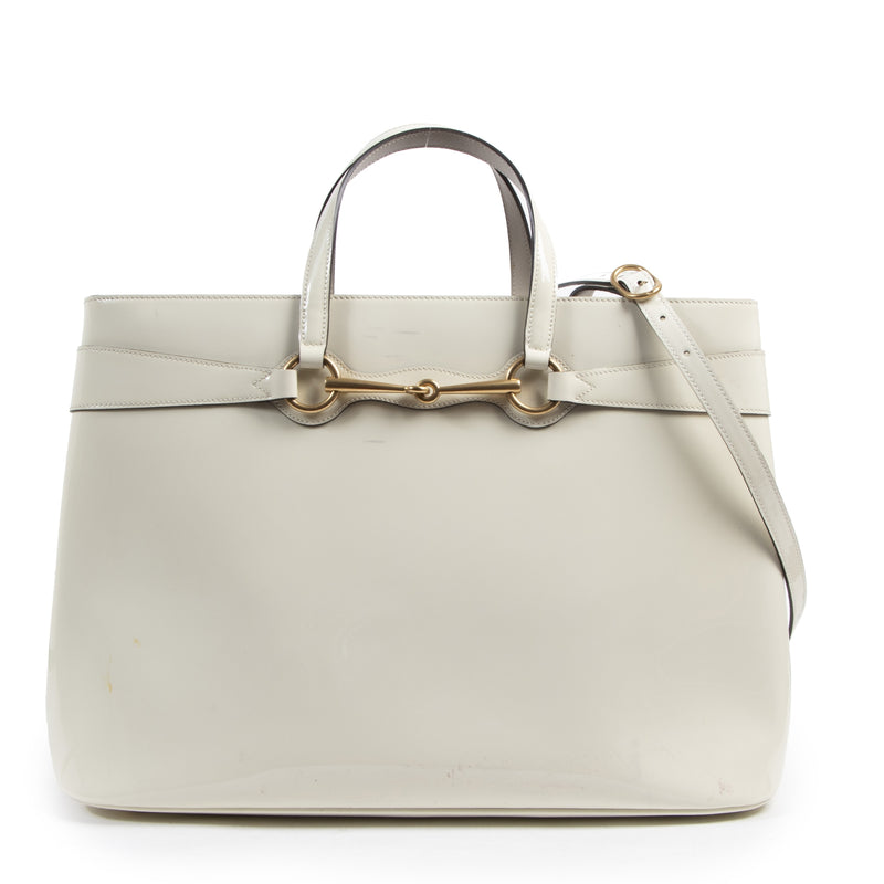 Authentic second-hand vintage Gucci White Horsebit Convertible Bag buy online webshop LabelLOV