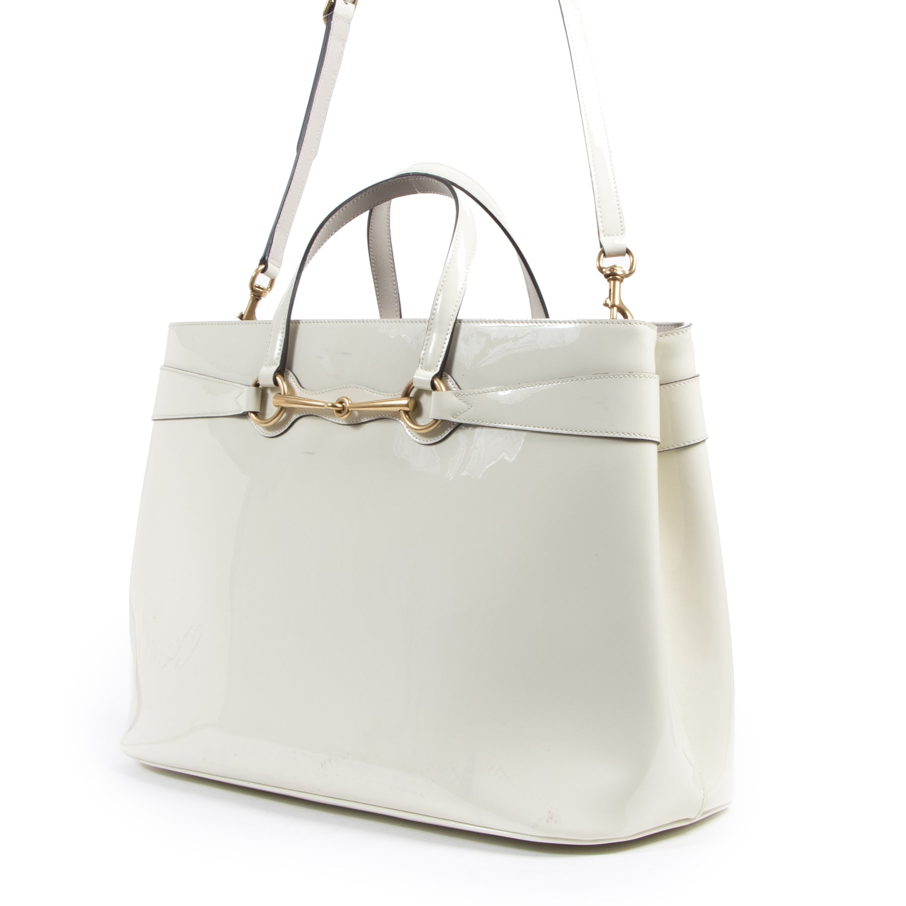 Authentique seconde-main vintage Gucci White Horsebit Convertible Bag achète en ligne webshop LabelLOV