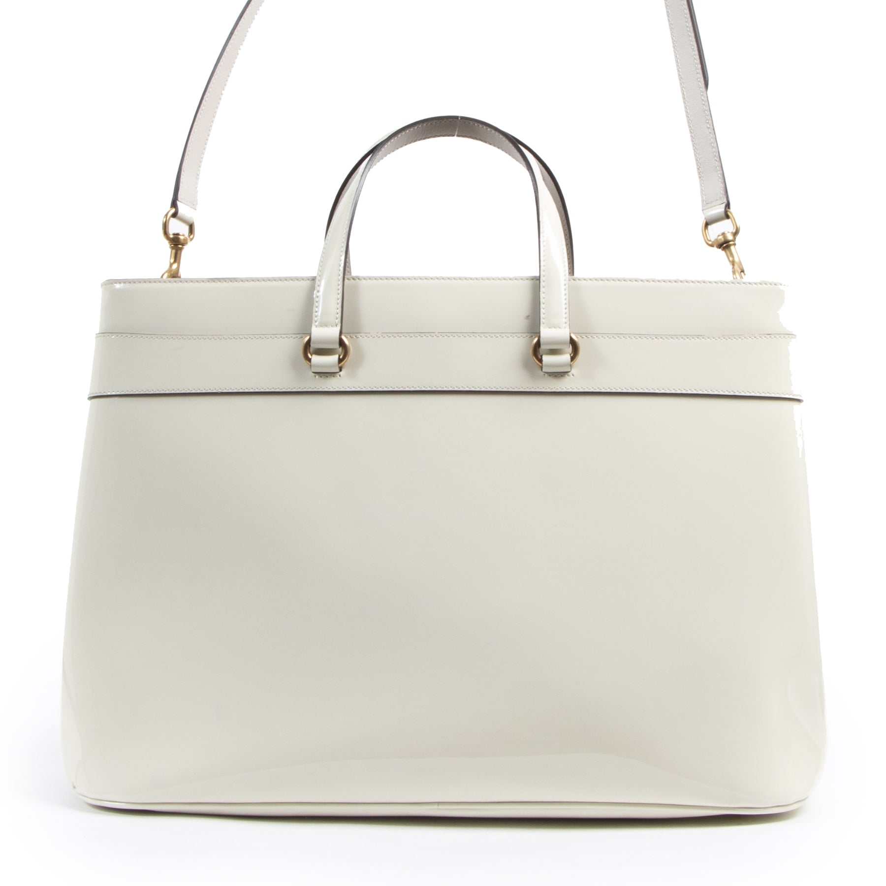 Authentieke tweedehands vintage Gucci White Horsebit Convertible Bag koop online webshop LabelLOV