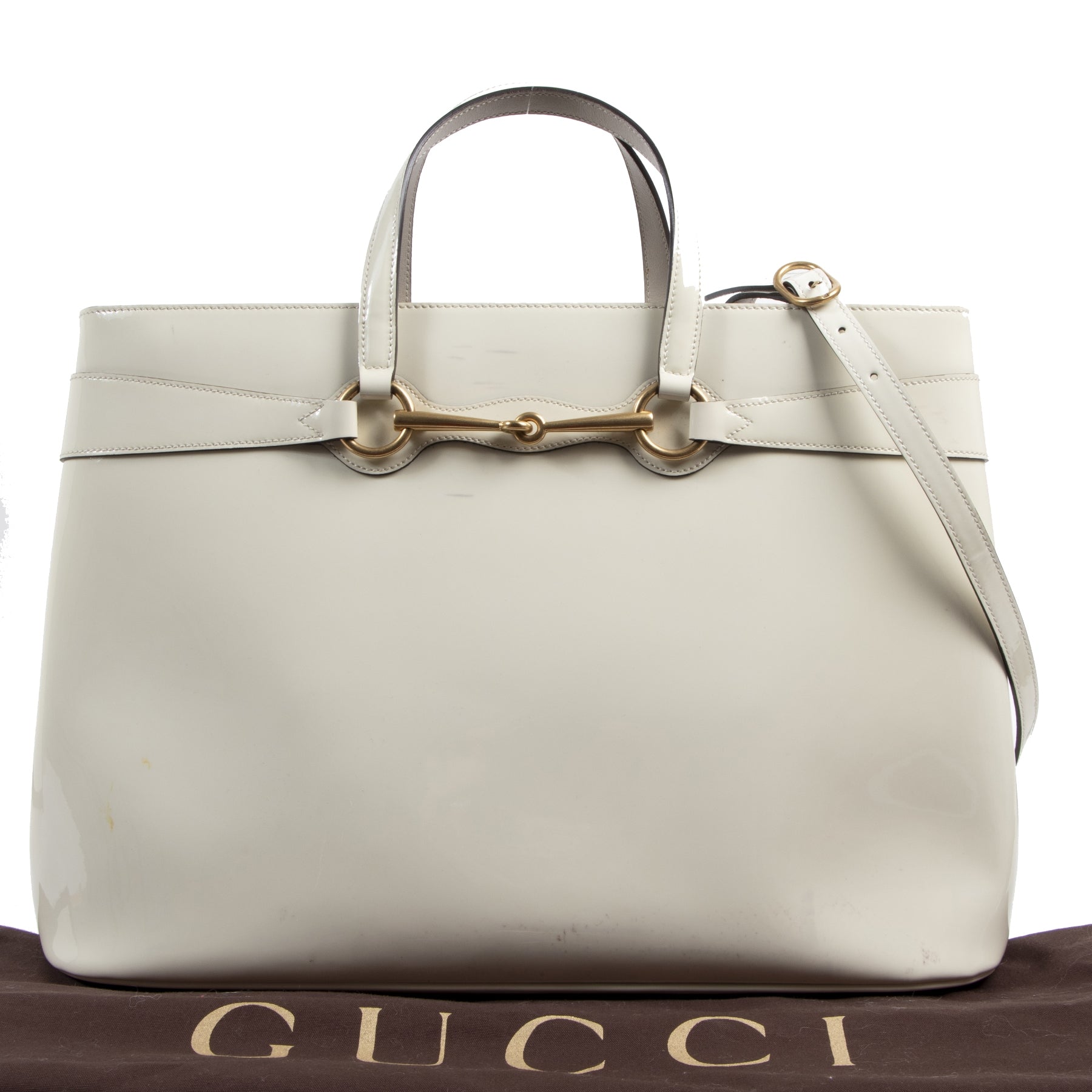 Authentieke tweedehands vintage Gucci White Horsebit Convertible Bag koop online webshop LabelLOV