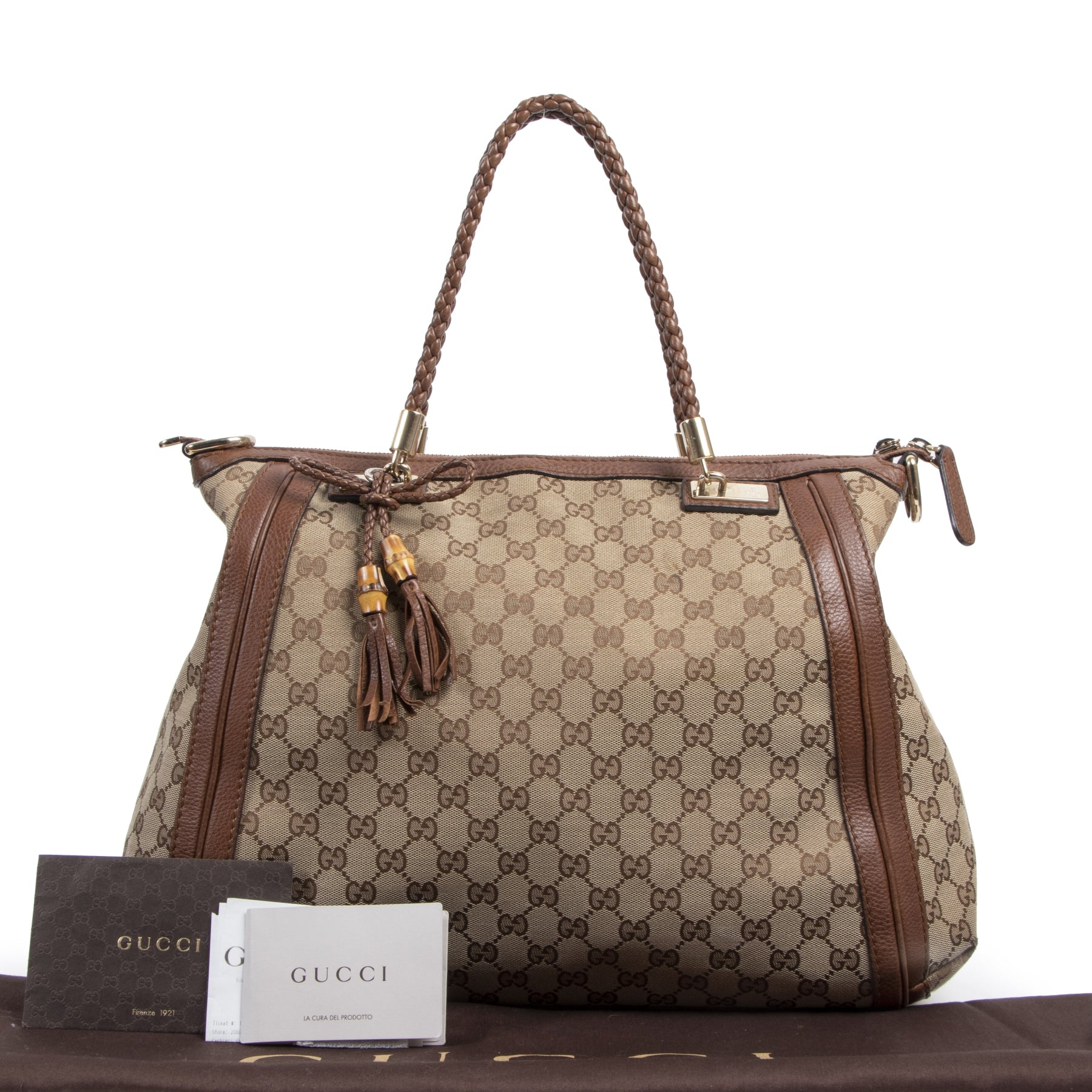 Authentic secondhand Gucci Bella Monogram Canvas Tote Satchel Bag designer bags fashion luxury vintage webshop safe secure online shopping high end designer brands