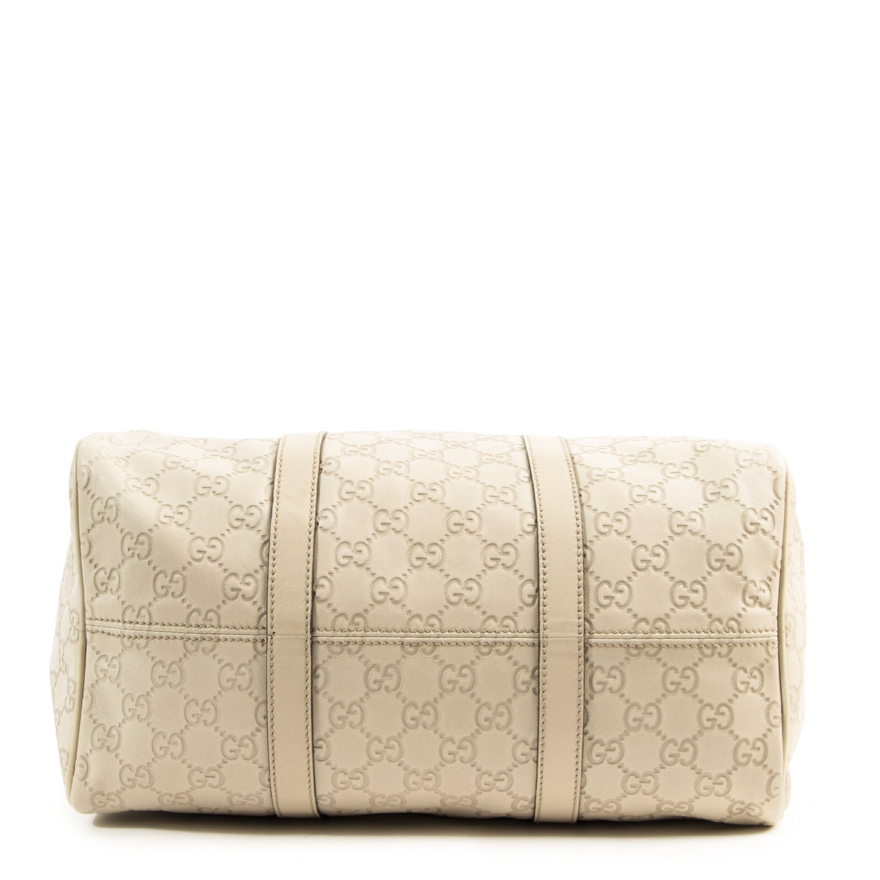 Authentieke Tweedehands Gucci Cream Monogram Boston Bag juiste prijs veilig online shoppen luxe merken webshop winkelen Antwerpen België mode fashion