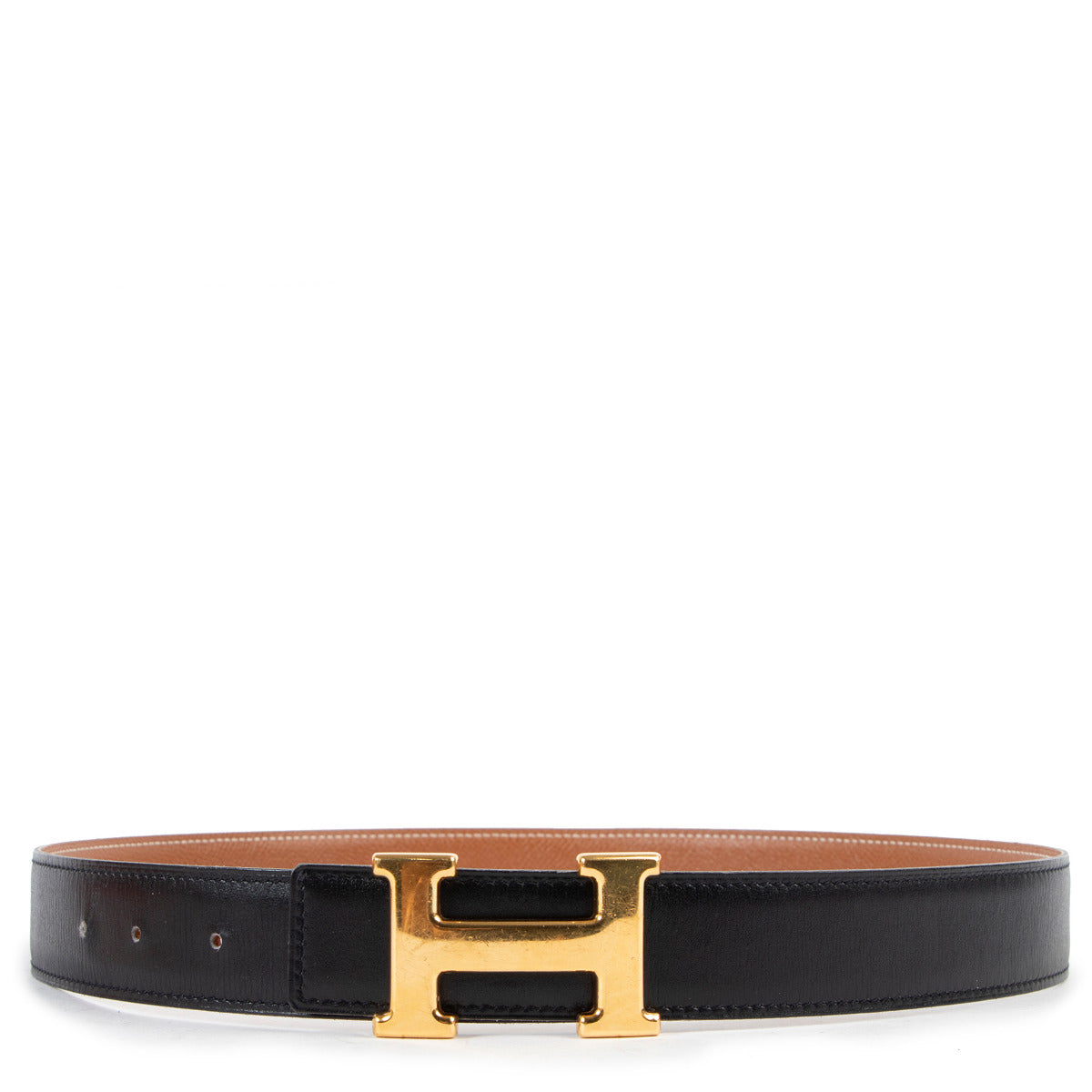 Hermès H Buckle Reversible Black/Gold Tadelakt/Courchevel Belt - Size 80