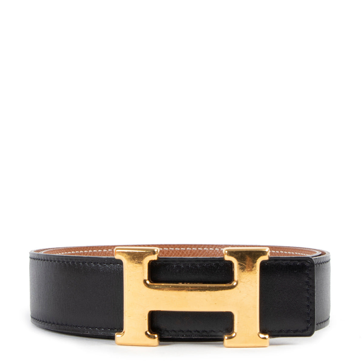 Hermès H Buckle Reversible Black/Gold Tadelakt/Courchevel Belt - Size 80 for the best price at Labellov secondhand luxury in Antwerp