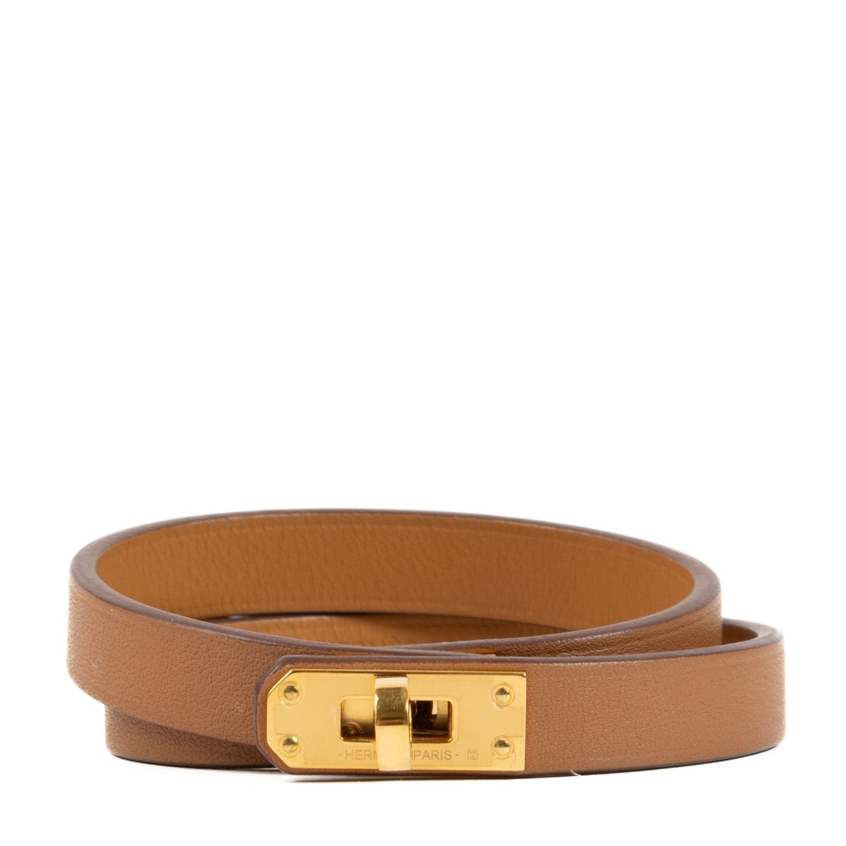 Bracelet Hermès Mini Kelly Double Tour en cuir Swift couleur Or