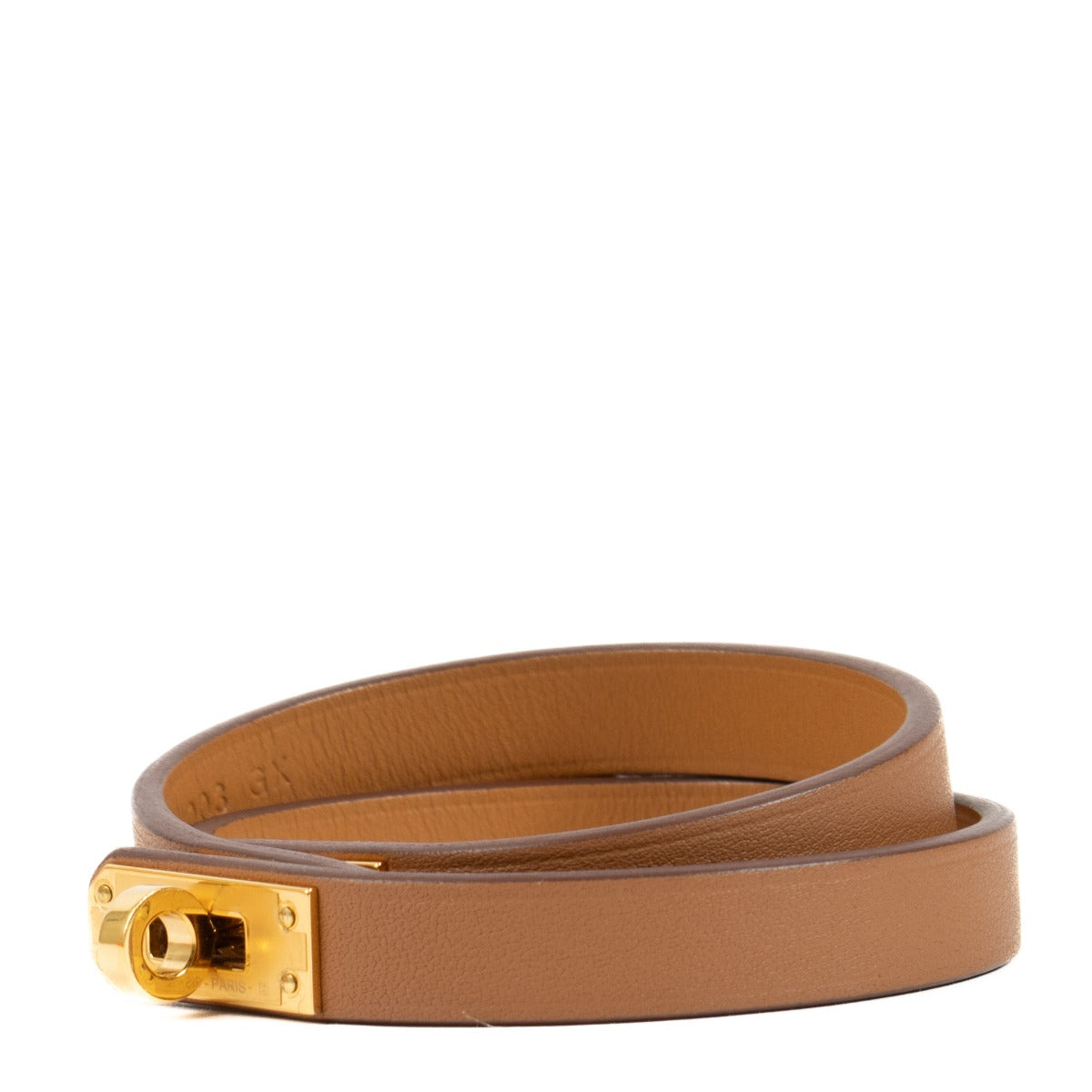 Bracelet Hermès Mini Kelly Double Tour en cuir Swift couleur Or