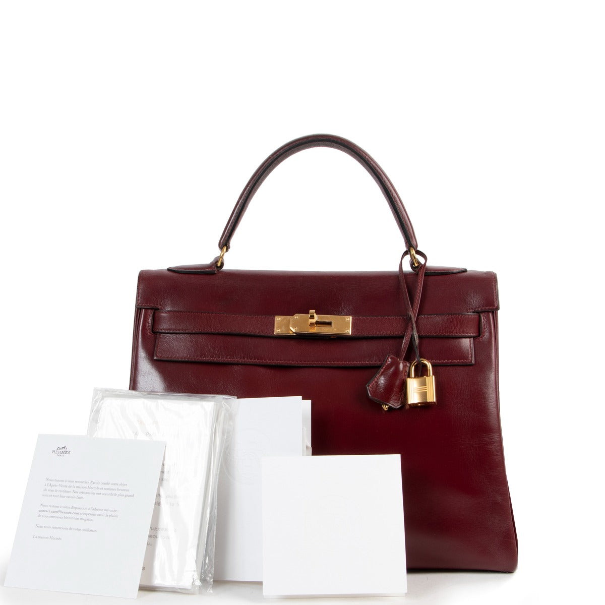 Hermès Vintage Kelly 32 Retourne Rouge H Box Gold Hardware