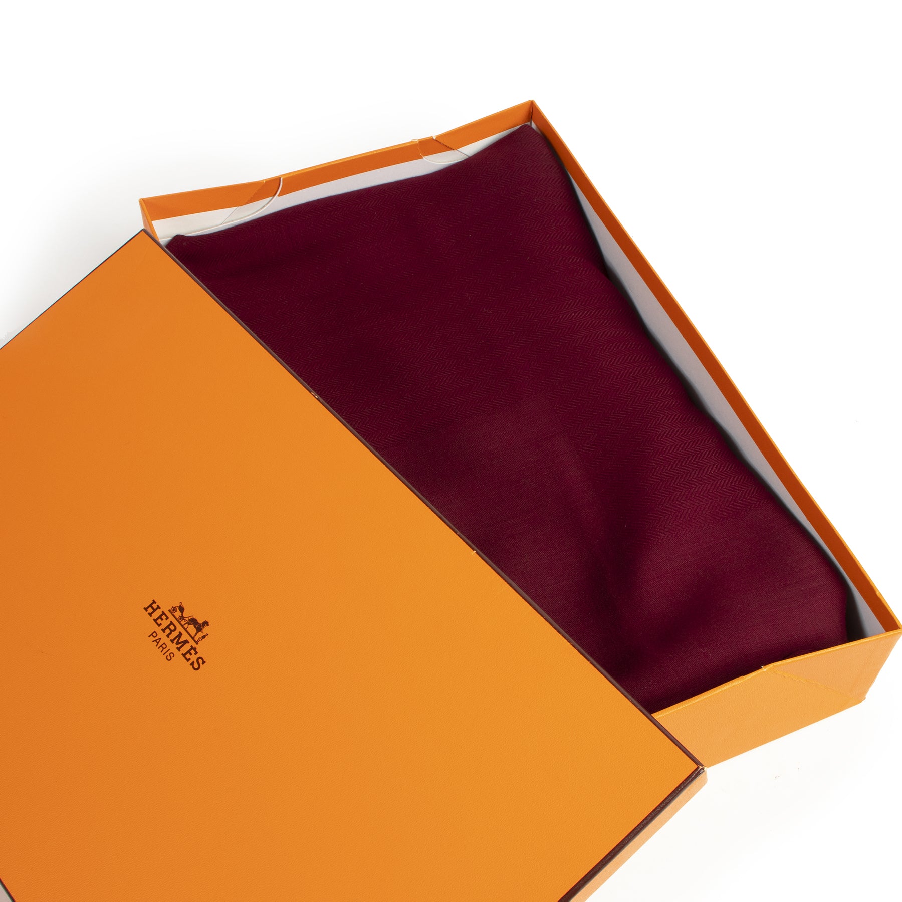 Authentic secondhand Hermès Bordeaux Cashmere Scarf designer accessories fashion luxury vintage webshop safe secure online shopping