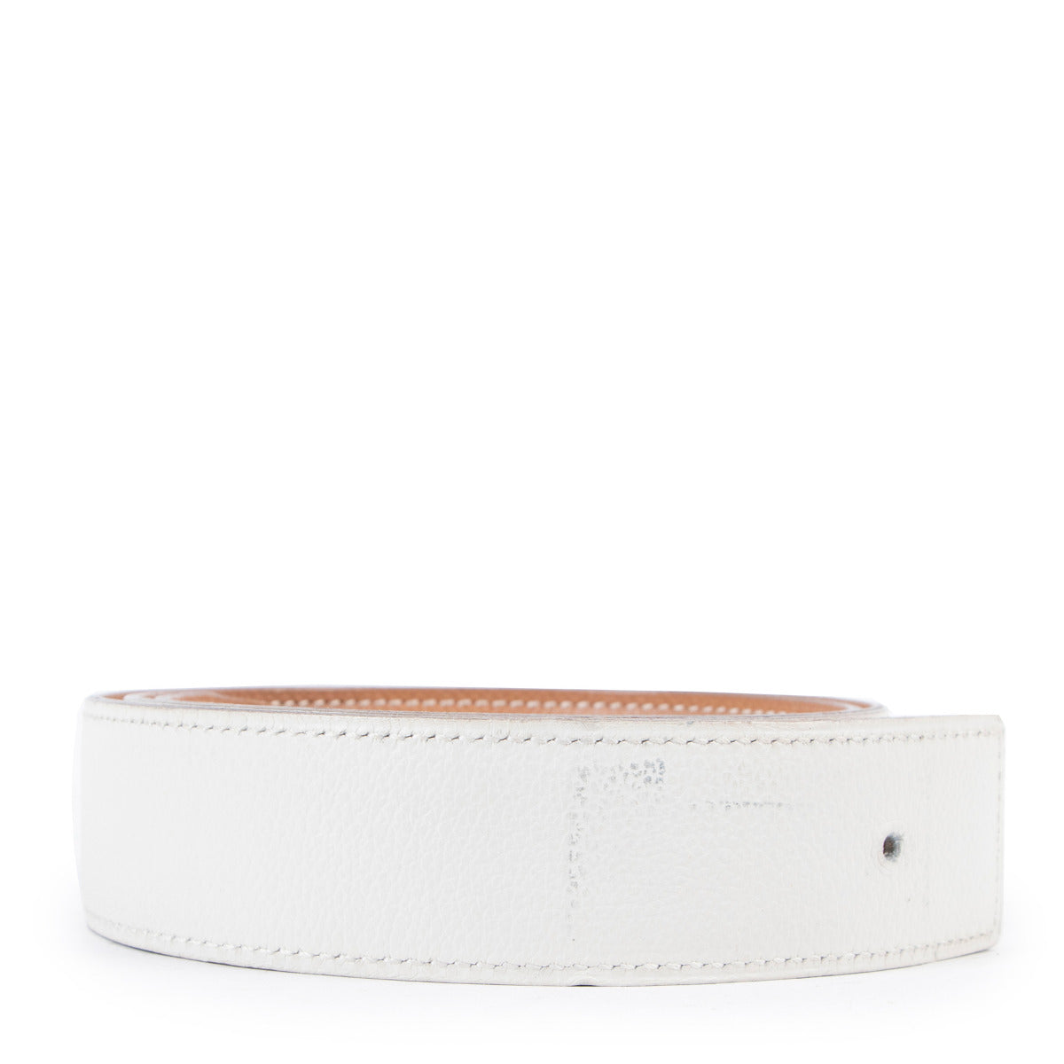 Hermès White/Camel Reversible Leather Belt Strap - Size 75