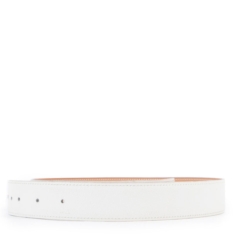 Hermès White/Camel Reversible Leather Belt Strap - Size 75