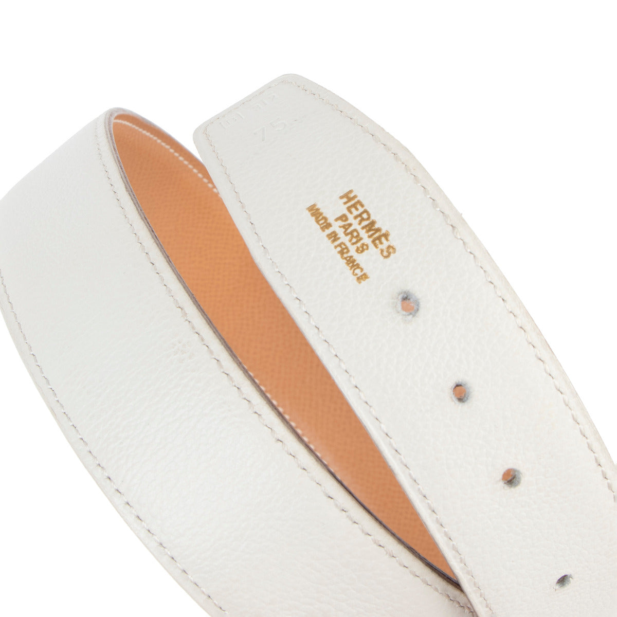 Hermès White/Camel Reversible Leather Belt Strap - Size 75