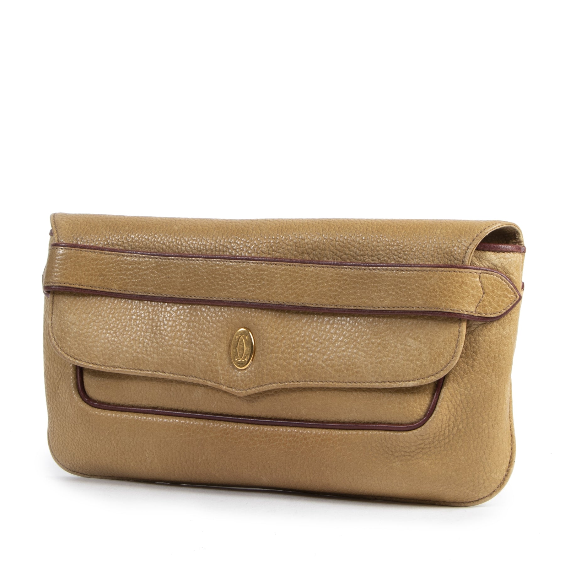 Authentieke Tweedehands Cartier Ochre Leather Clutch juiste prijs veilig online shoppen luxe merken webshop winkelen Antwerpen België mode fashion