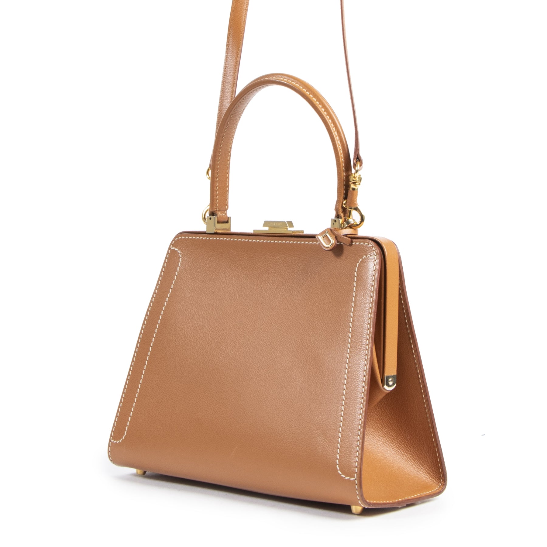 Authentieke Tweedehands Delvaux Classico Cognac Leather Top Handle juiste prijs veilig online shoppen luxe merken webshop winkelen Antwerpen België mode fashion