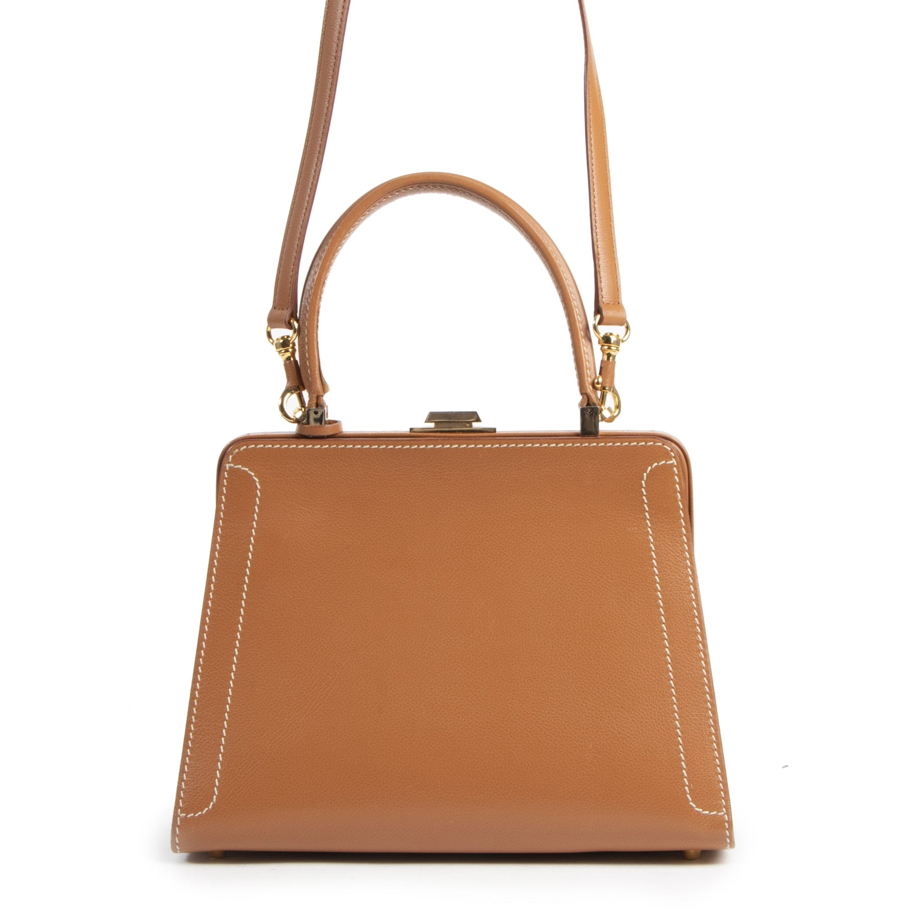 Authentieke Tweedehands Delvaux Classico Cognac Leather Top Handle juiste prijs veilig online shoppen luxe merken webshop winkelen Antwerpen België mode fashion