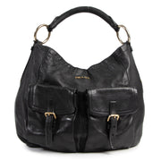 Authentic secondhand Prada Black Leather Shoulder Bag designer bags fashion luxury vintage webshop safe secure online shopping high end designer brands