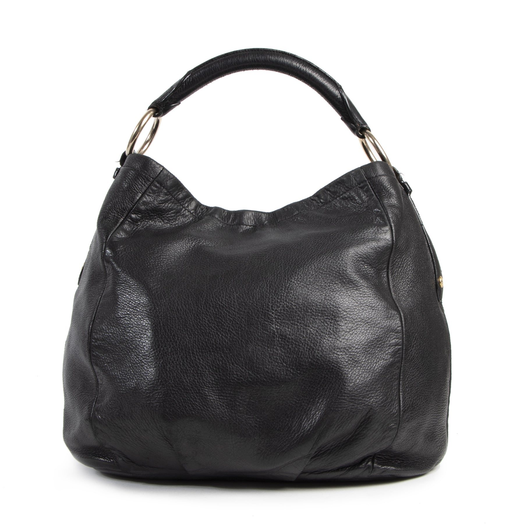 Authentieke Tweedehands Prada Black Leather Shoulder Bag juiste prijs veilig online shoppen luxe merken webshop winkelen Antwerpen België mode fashion