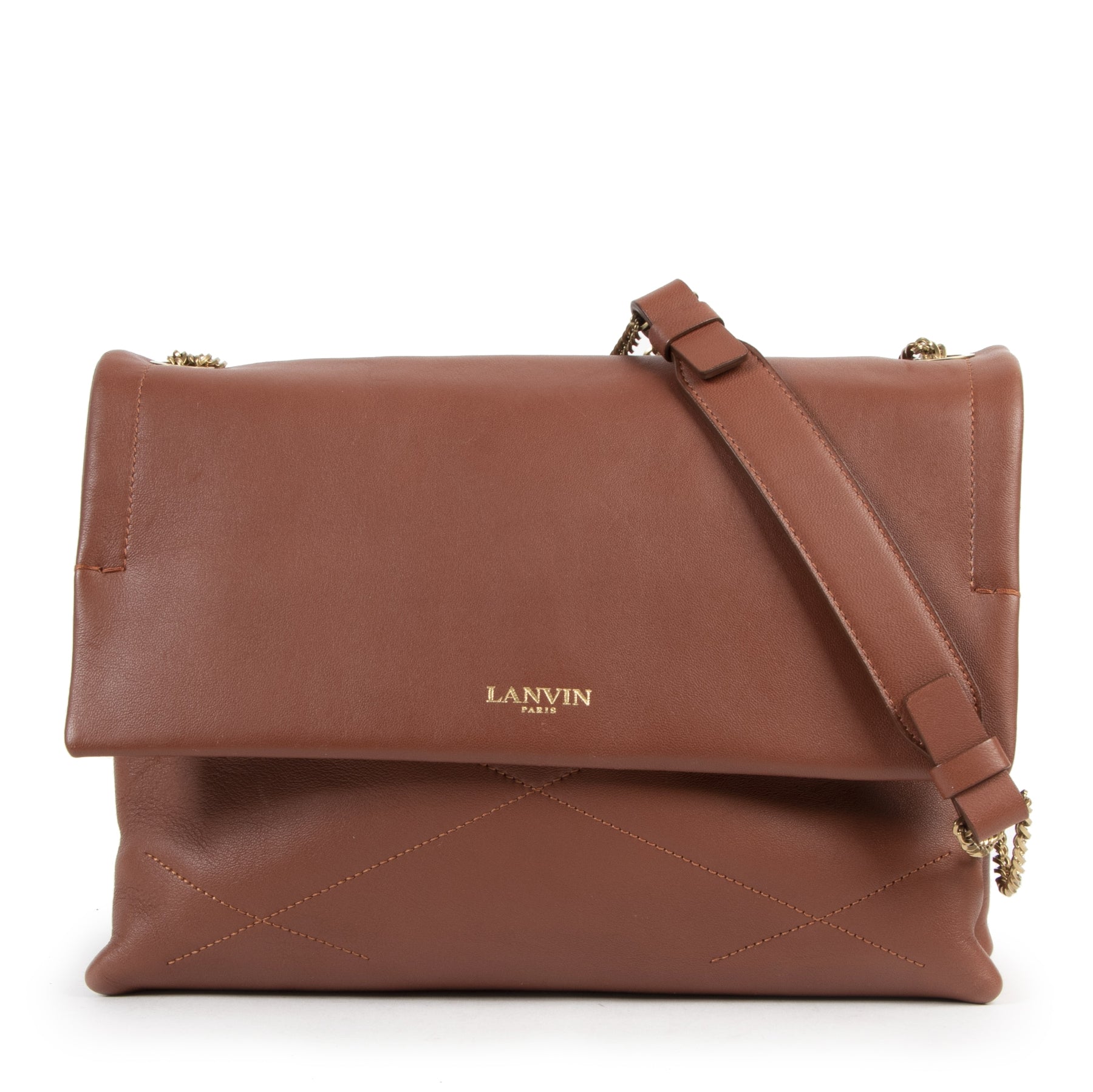 Authentieke Tweedehands Lanvin Brown Sugar Shoulder Bag juiste prijs veilig online shoppen luxe merken webshop winkelen Antwerpen België mode fashion