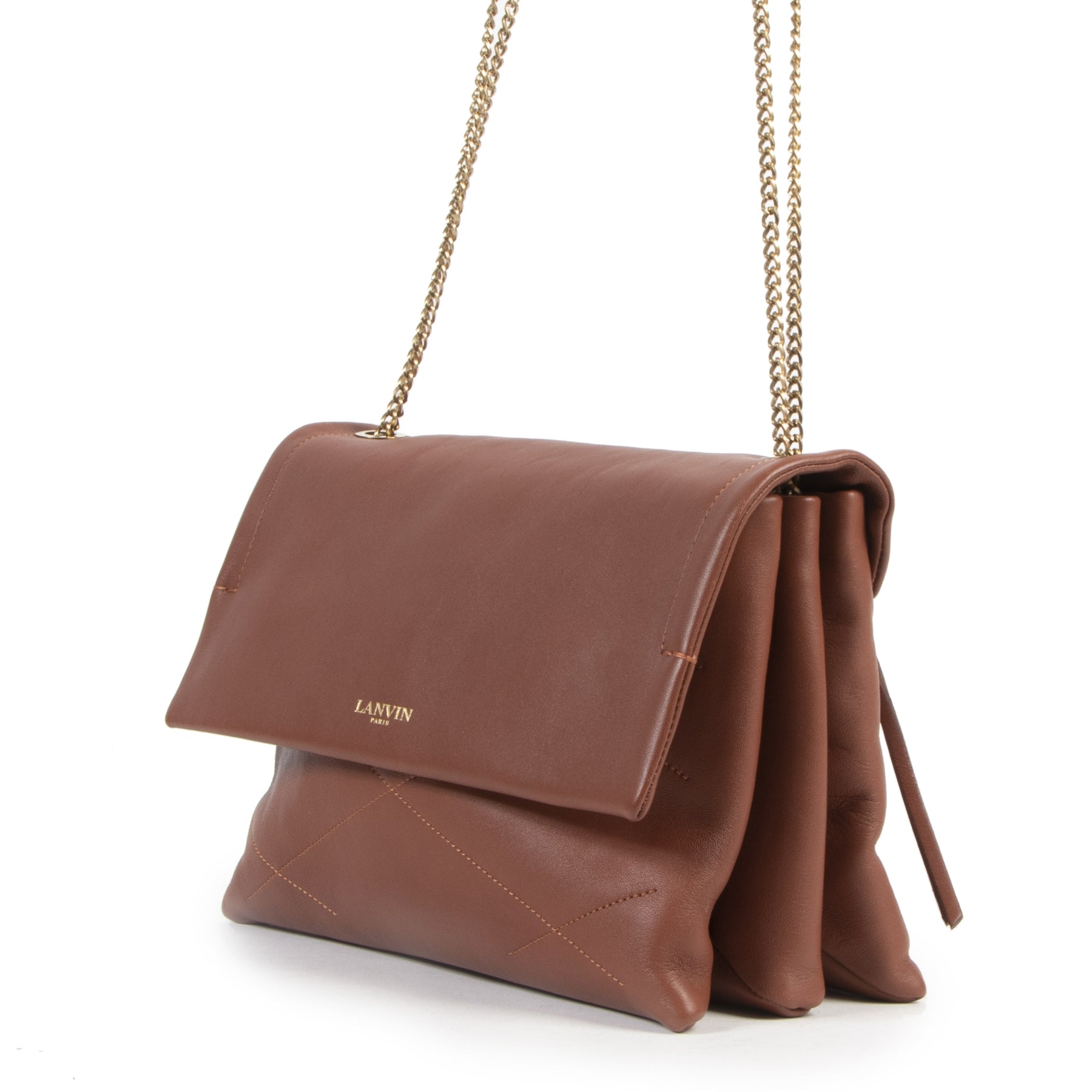 Authentieke Tweedehands Lanvin Brown Sugar Shoulder Bag juiste prijs veilig online shoppen luxe merken webshop winkelen Antwerpen België mode fashion