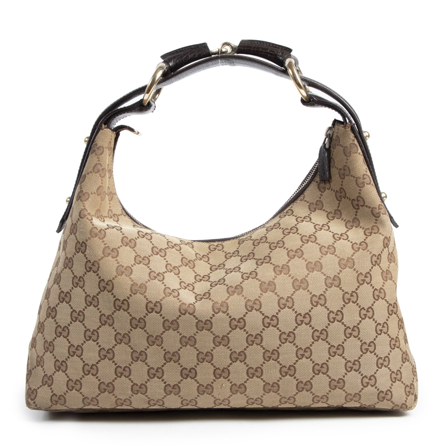 Authentieke Tweedehands Gucci Beige Monogram GG Shoulder Hobo Bag juiste prijs veilig online shoppen luxe merken webshop winkelen Antwerpen België mode fashion