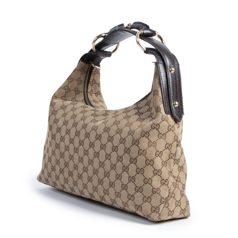 Authentieke Tweedehands Gucci Beige Monogram GG Shoulder Hobo Bag juiste prijs veilig online shoppen luxe merken webshop winkelen Antwerpen België mode fashion